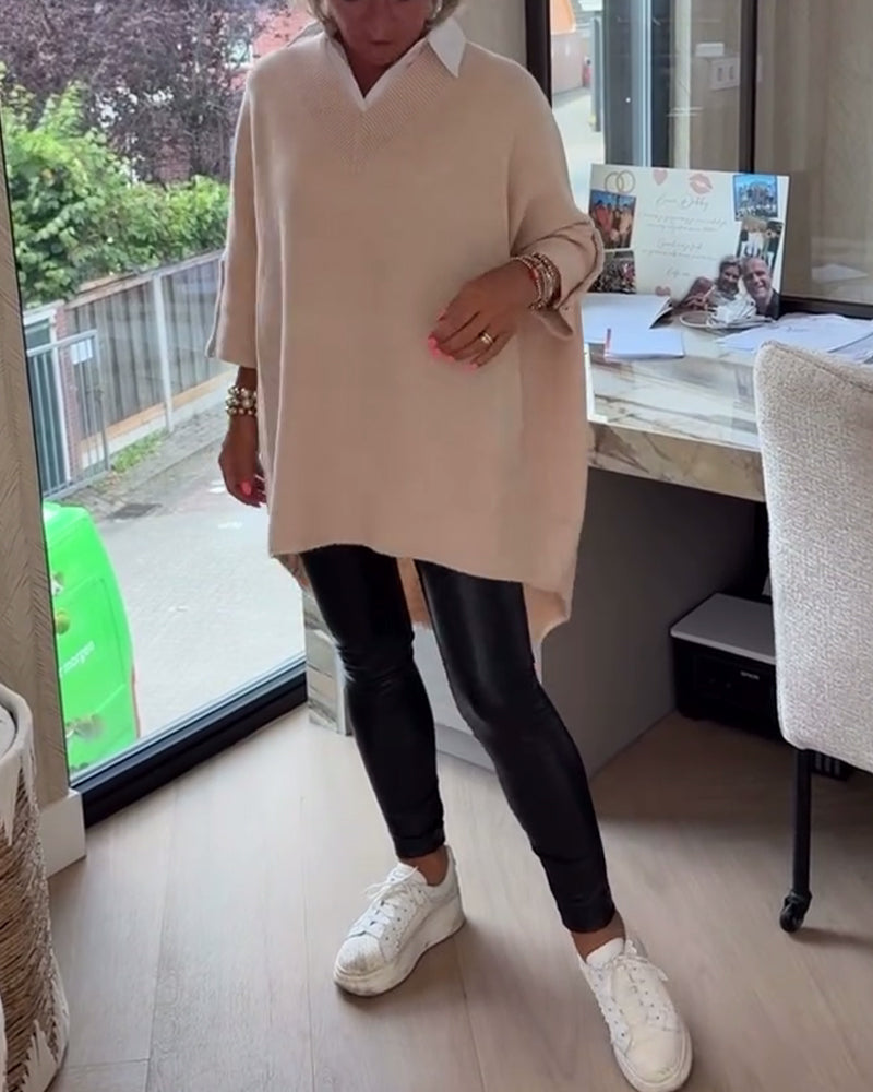 Pull con cuello en V, buttons y diseño asimétrico