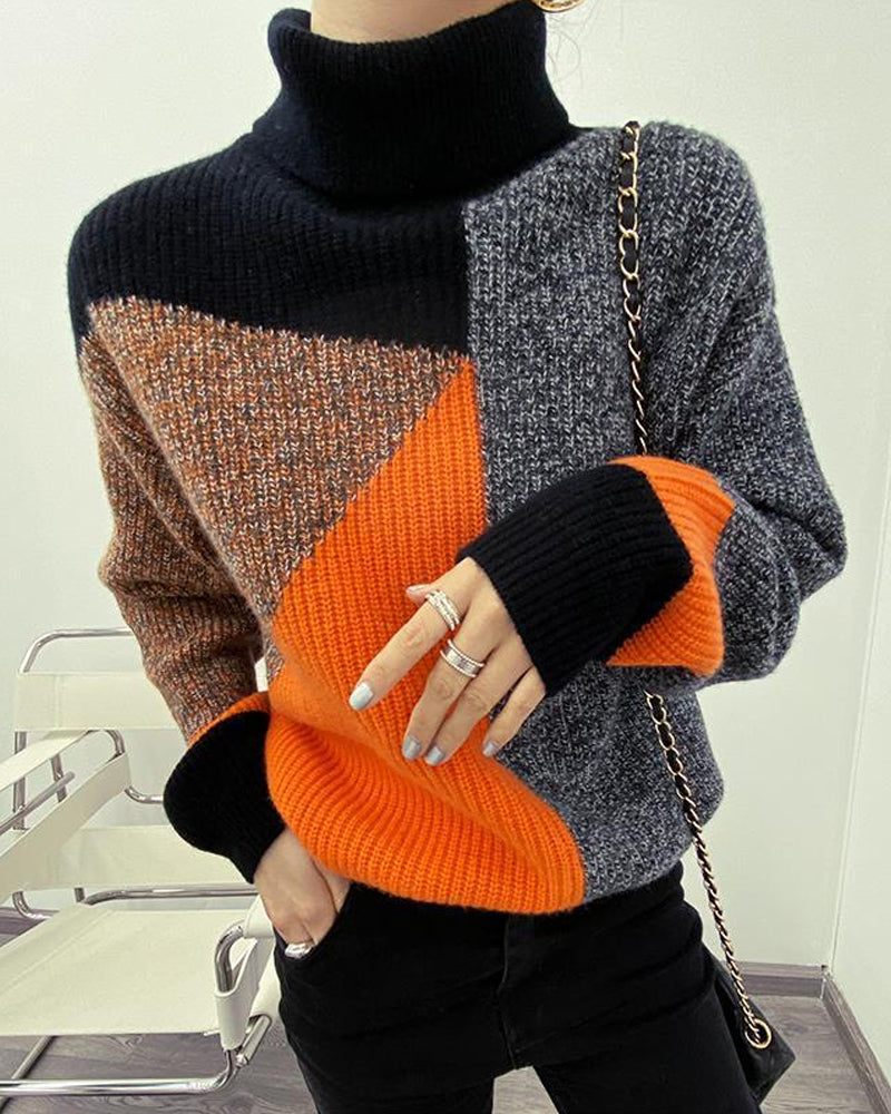 Cárdigan de bloques de color con cuello elevado