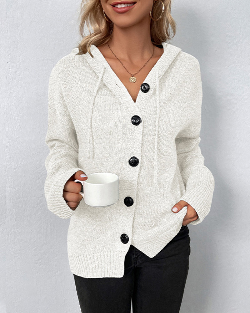 cardigan de punto con capucha y cordones