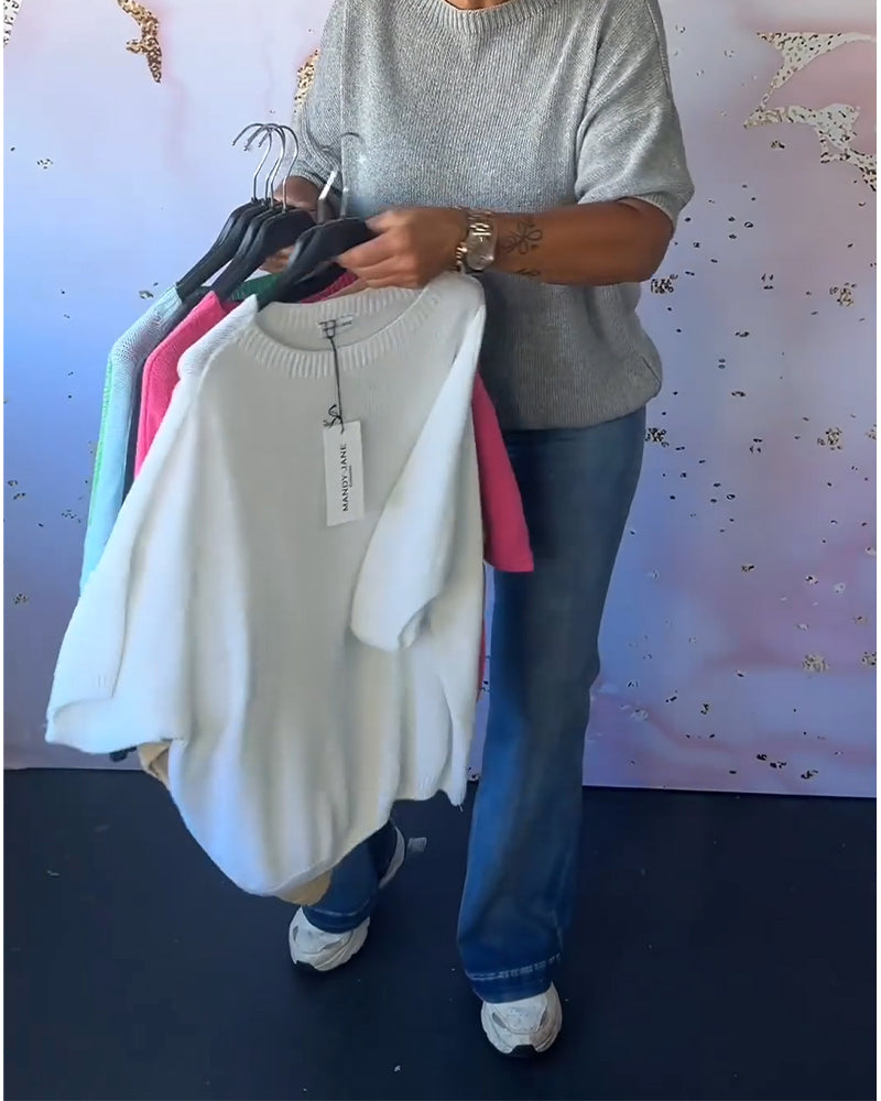 Sudadera de descanso de color sólido con cuello redondo