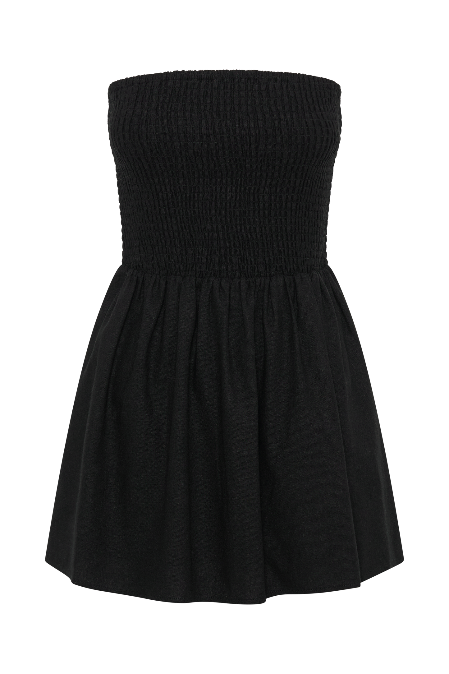Vestido mini de lino Holland con fruncido - Negro