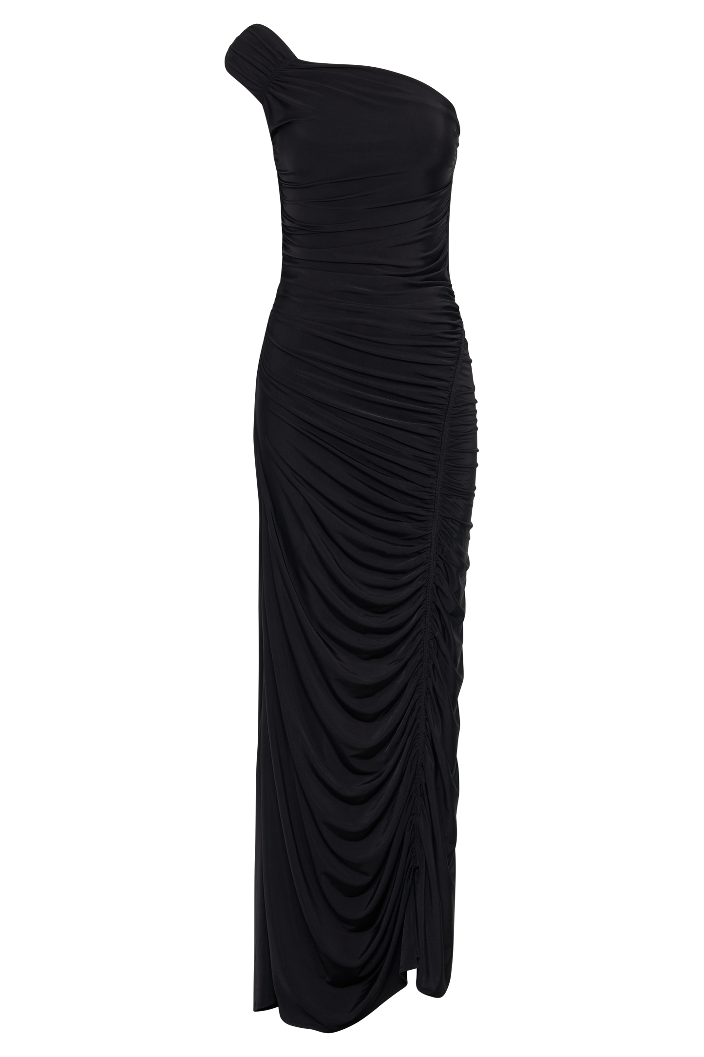Vestido Maxi de Gasa con Detalles Recogidos Capri - Negro