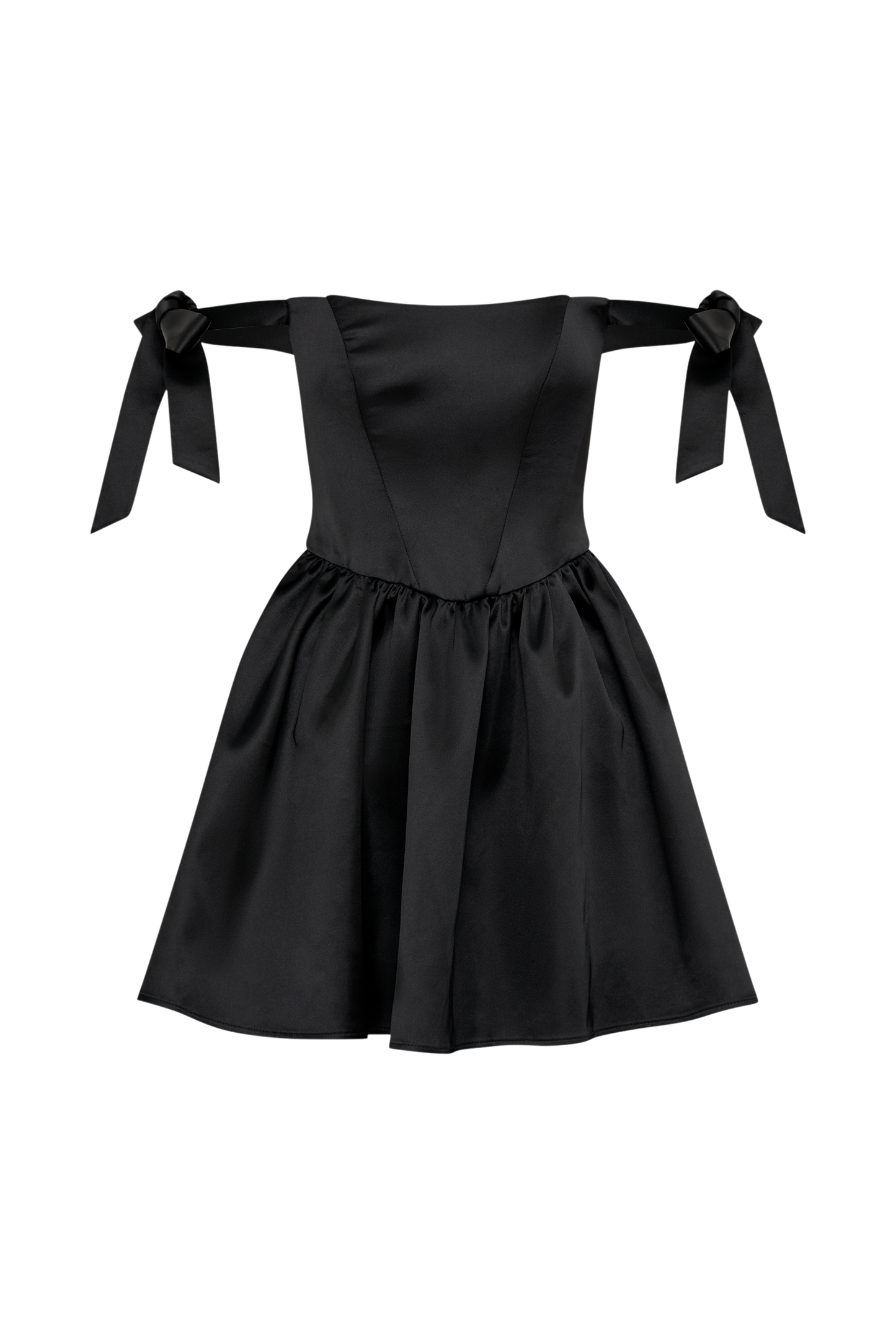 Vestido Mini Satinado Rita con Mangas de Lazo - Negro