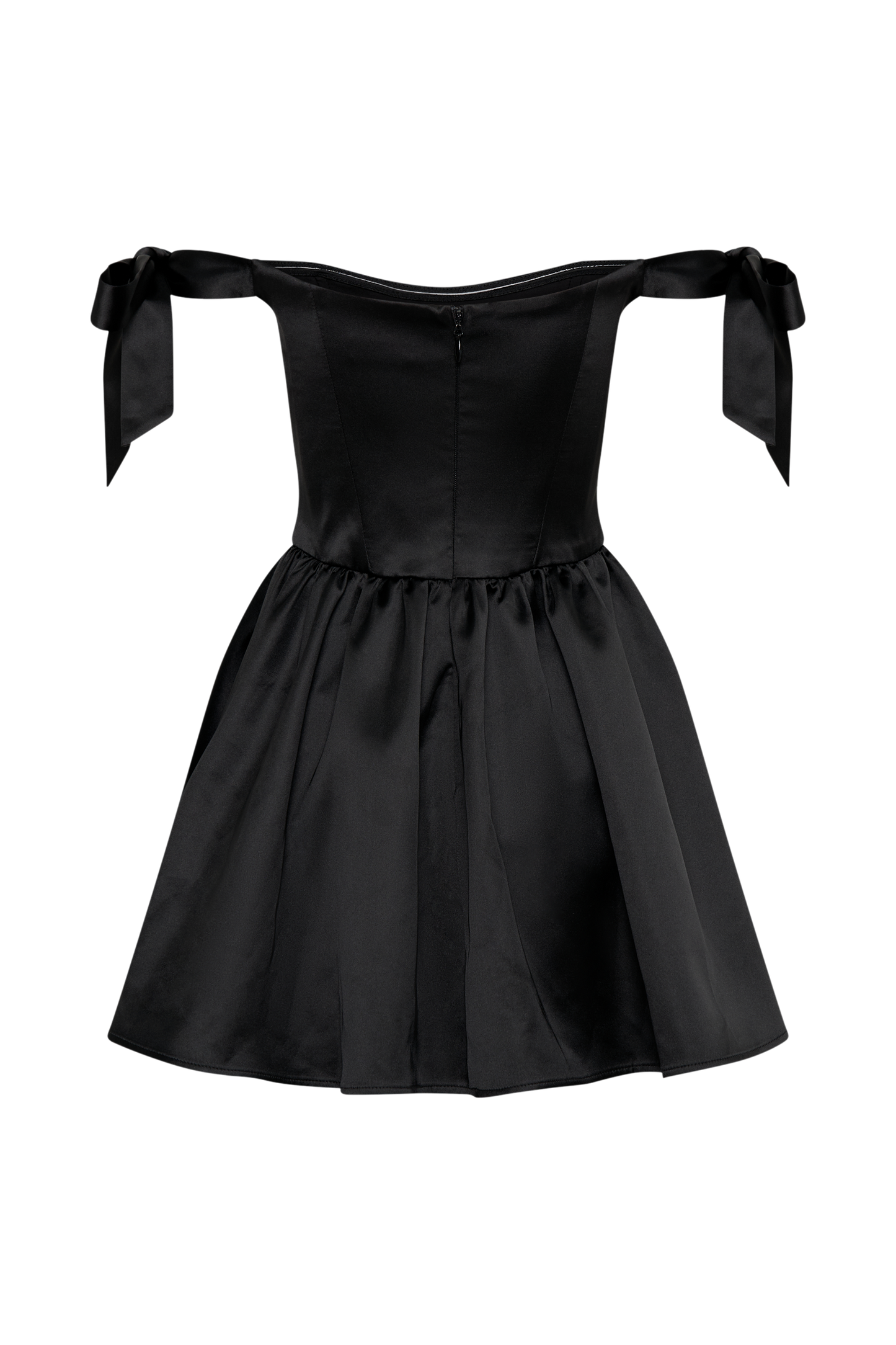 Vestido Mini Satinado Rita con Mangas de Lazo - Negro