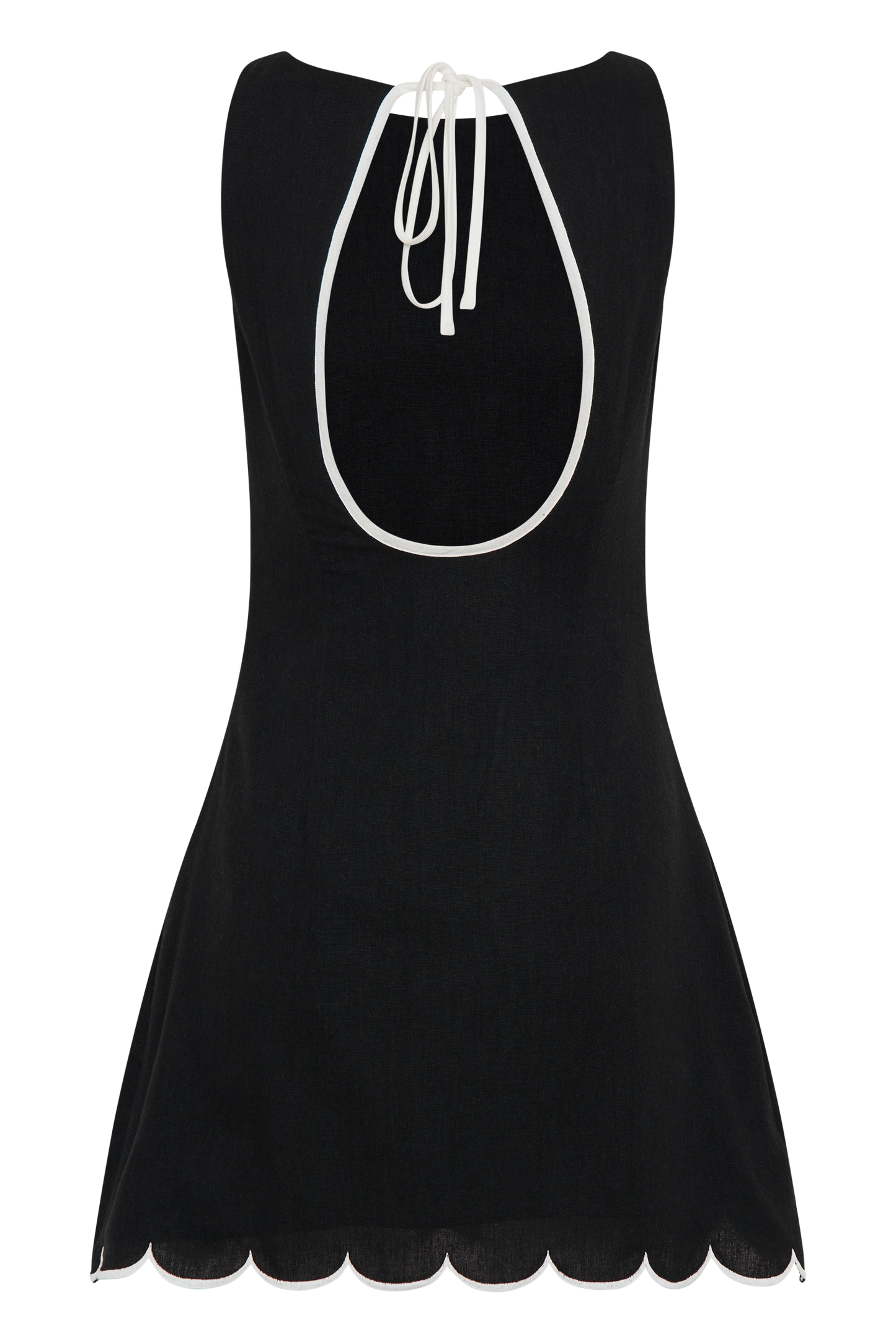 Vestido mini de lino con borde festoneado Sofiane - Negro