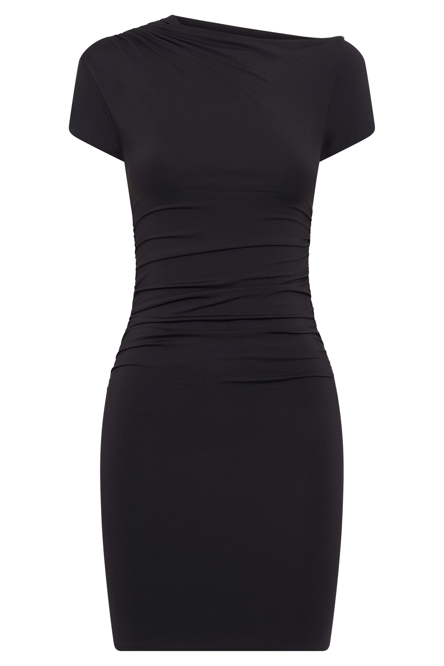 Vestido mini ajustado con mangas de capa estilo ruched de Cersei - Negro