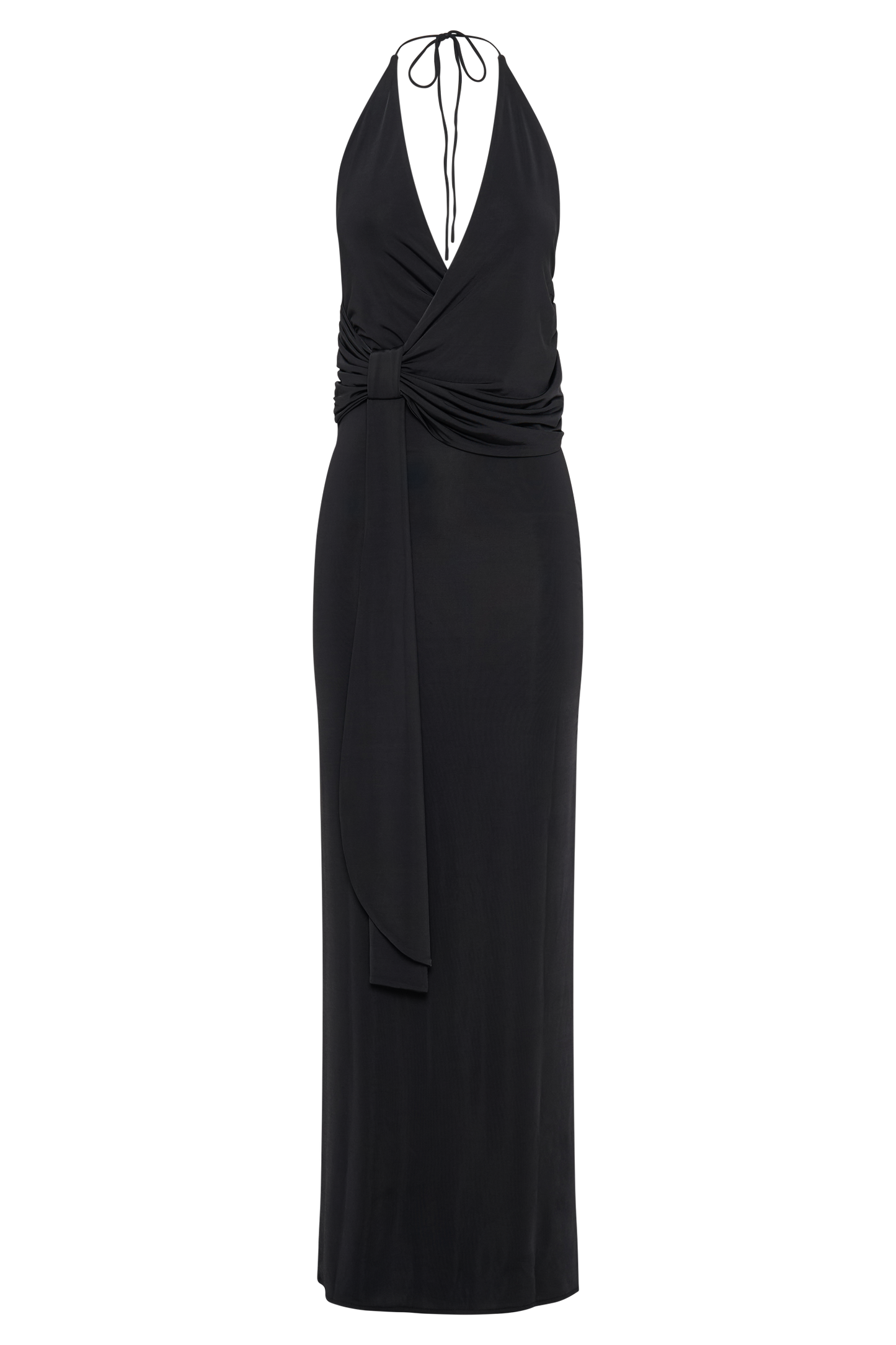 Vestido maxi halter ajustado de seda Tyla en negro