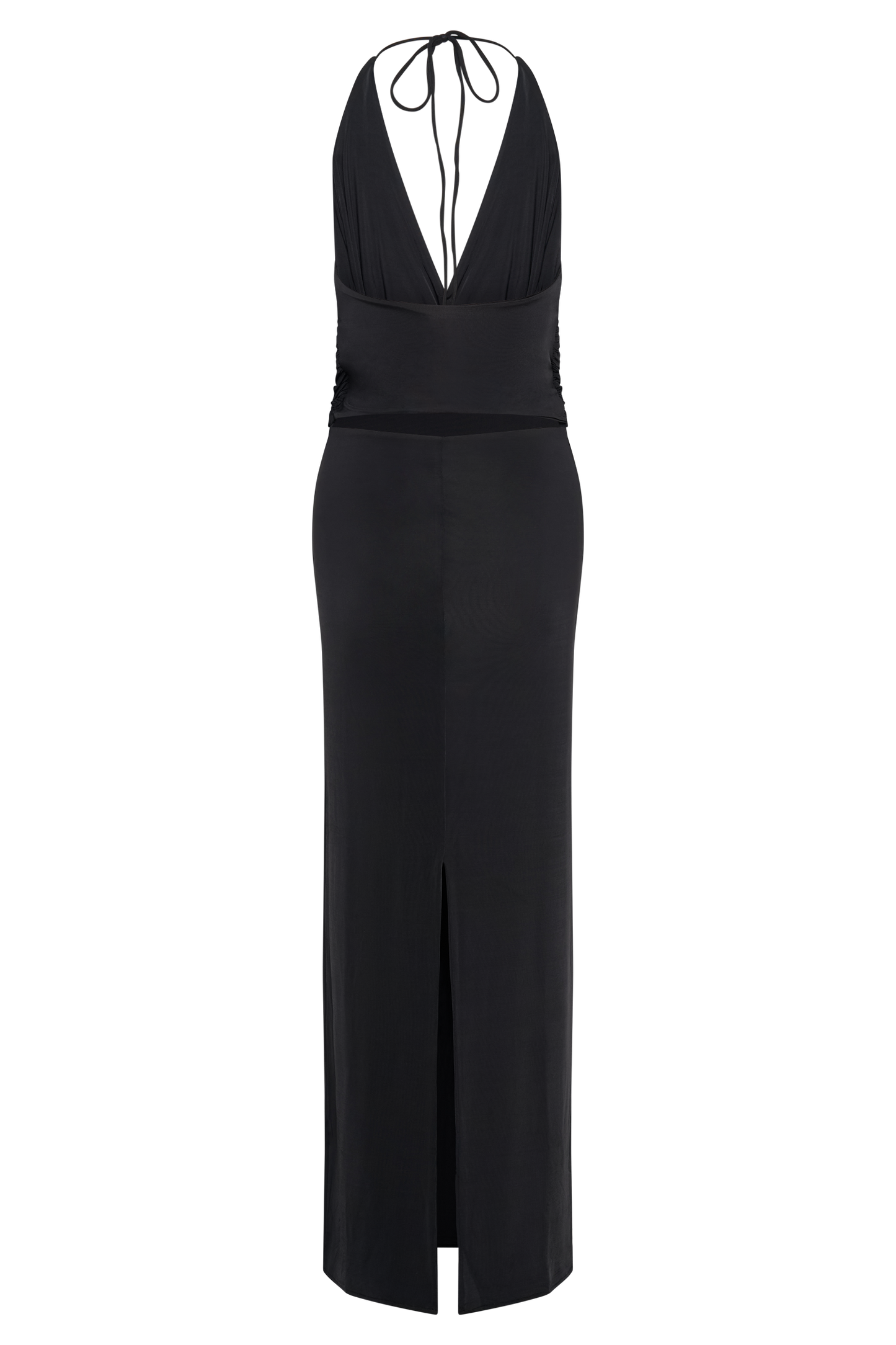 Vestido maxi halter ajustado de seda Tyla en negro
