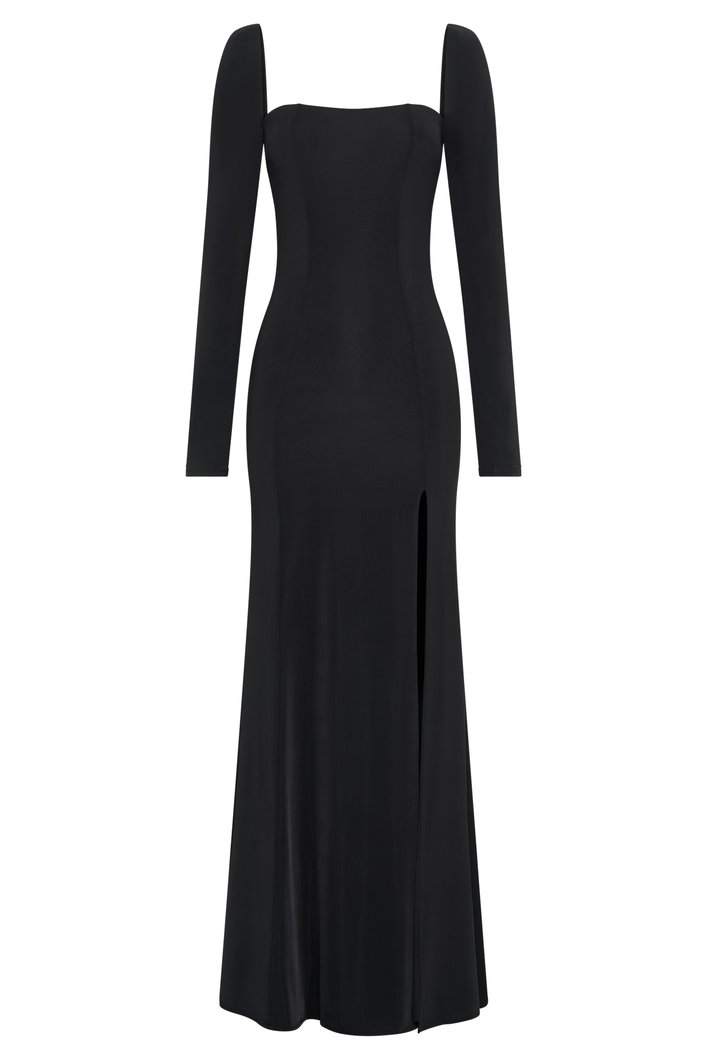Vestido maxi de manga larga Desirie Slinky con abertura - Negro