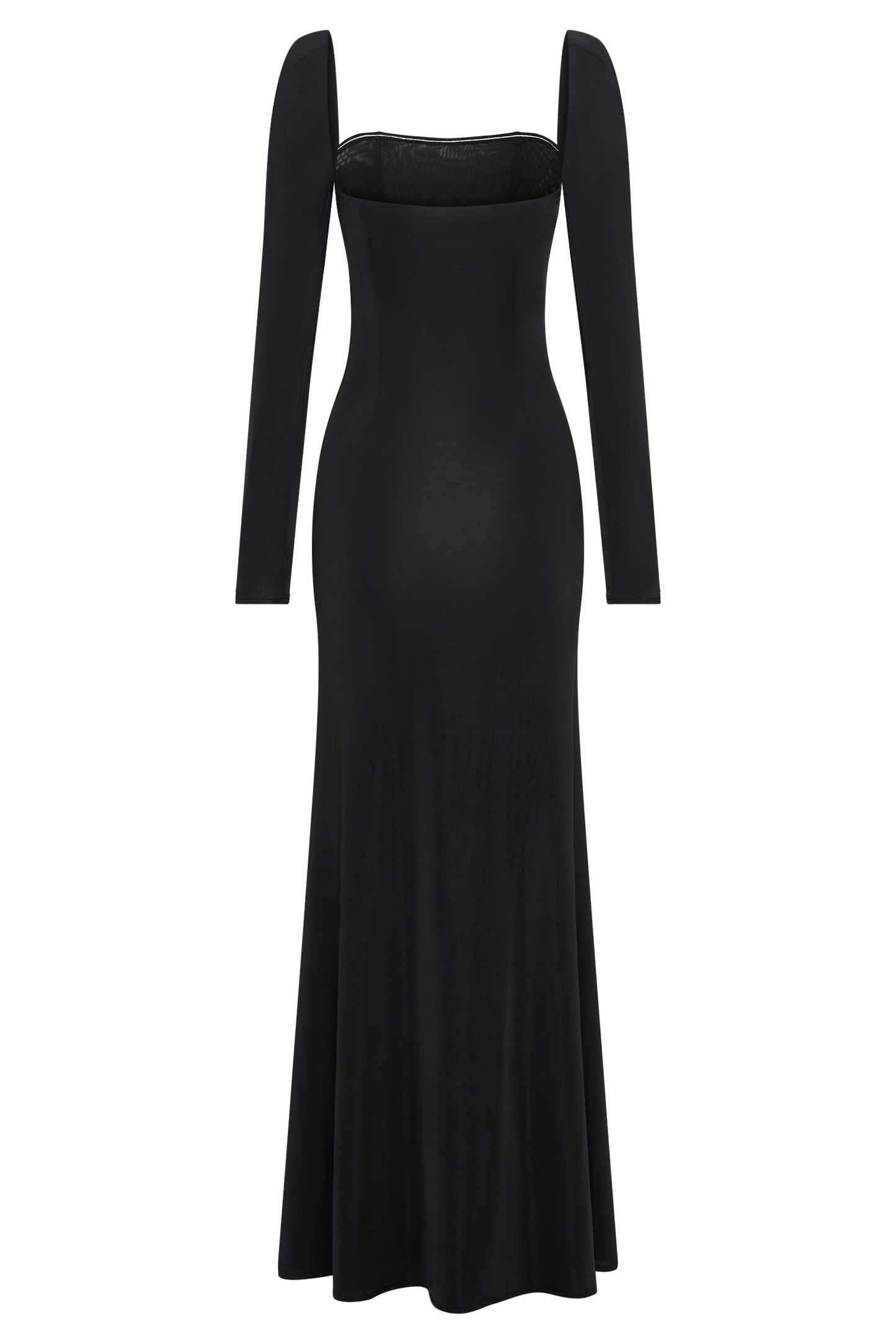 Vestido maxi de manga larga Desirie Slinky con abertura - Negro