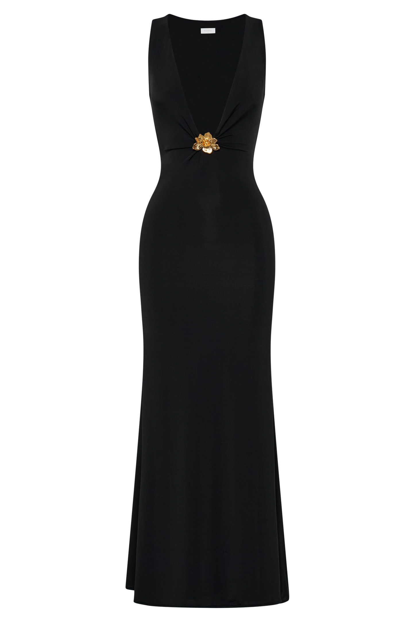 Vestido Maxi Beck Plunge con hardware floral - Negro