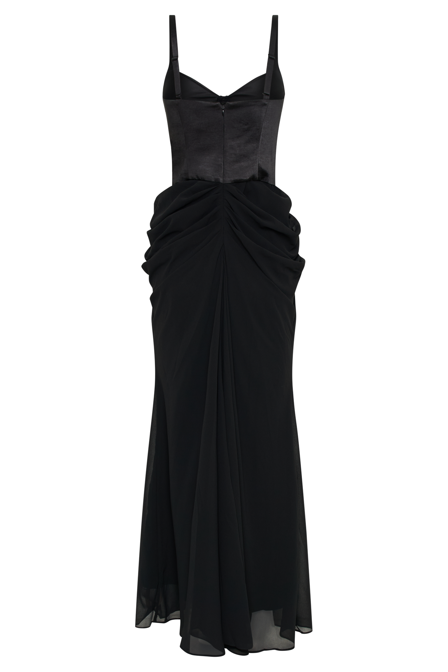 Vestido largo de corsé de satén Leila en negro