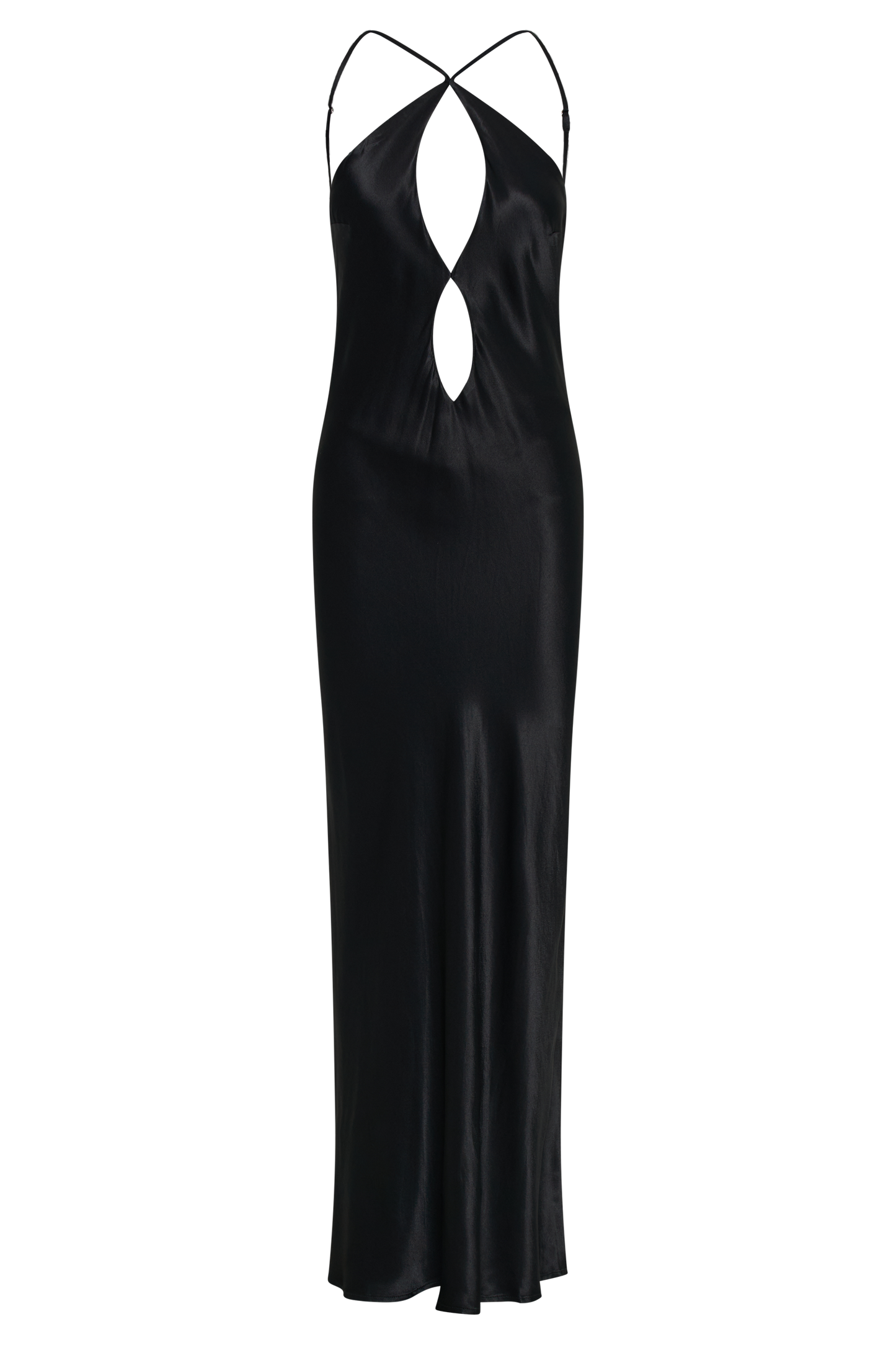 Vestido largo de satén Lucia con recortes - Negro