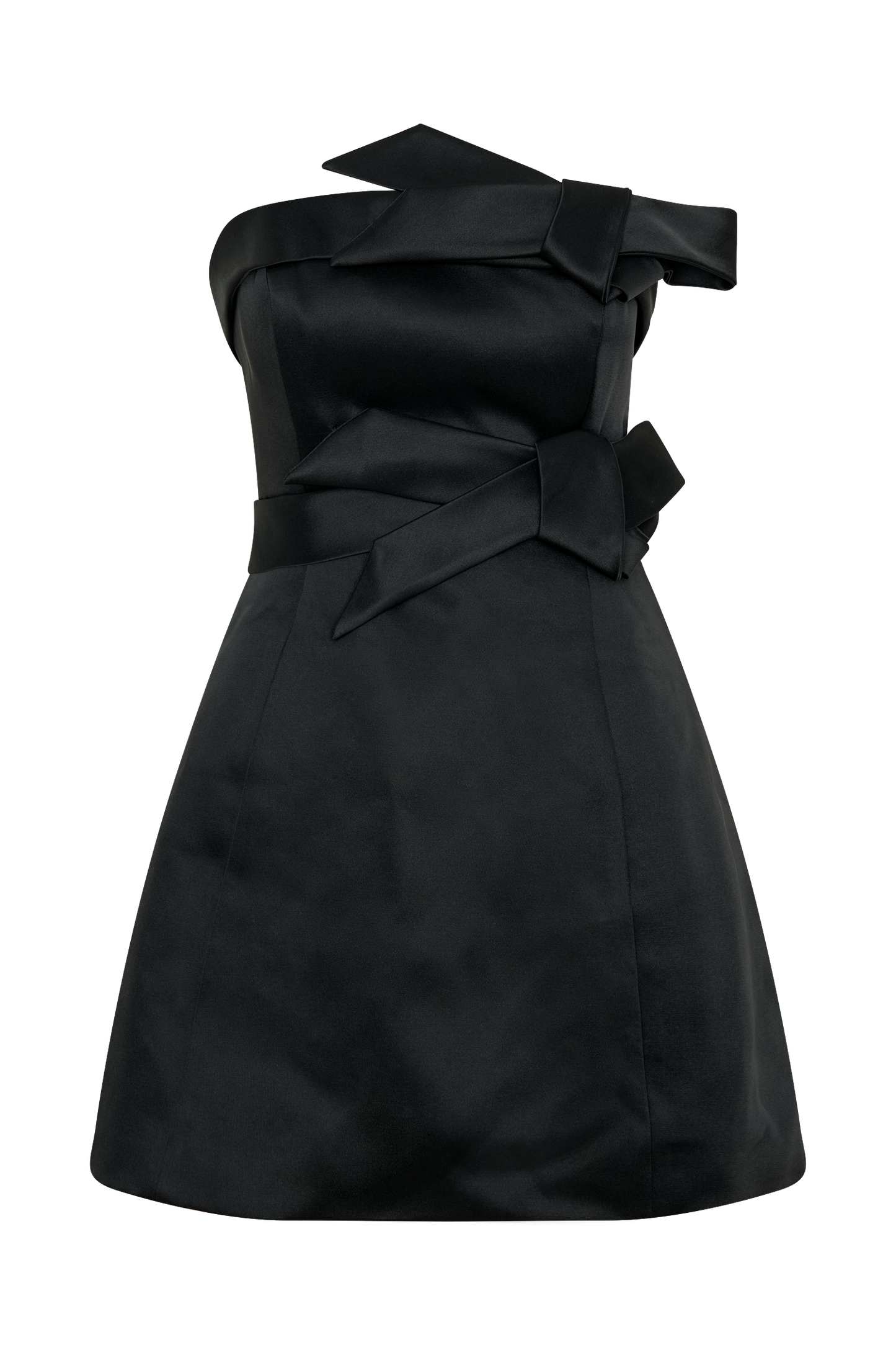 Vestido mini sin tirantes de satén Tatiana con lazo - Negro