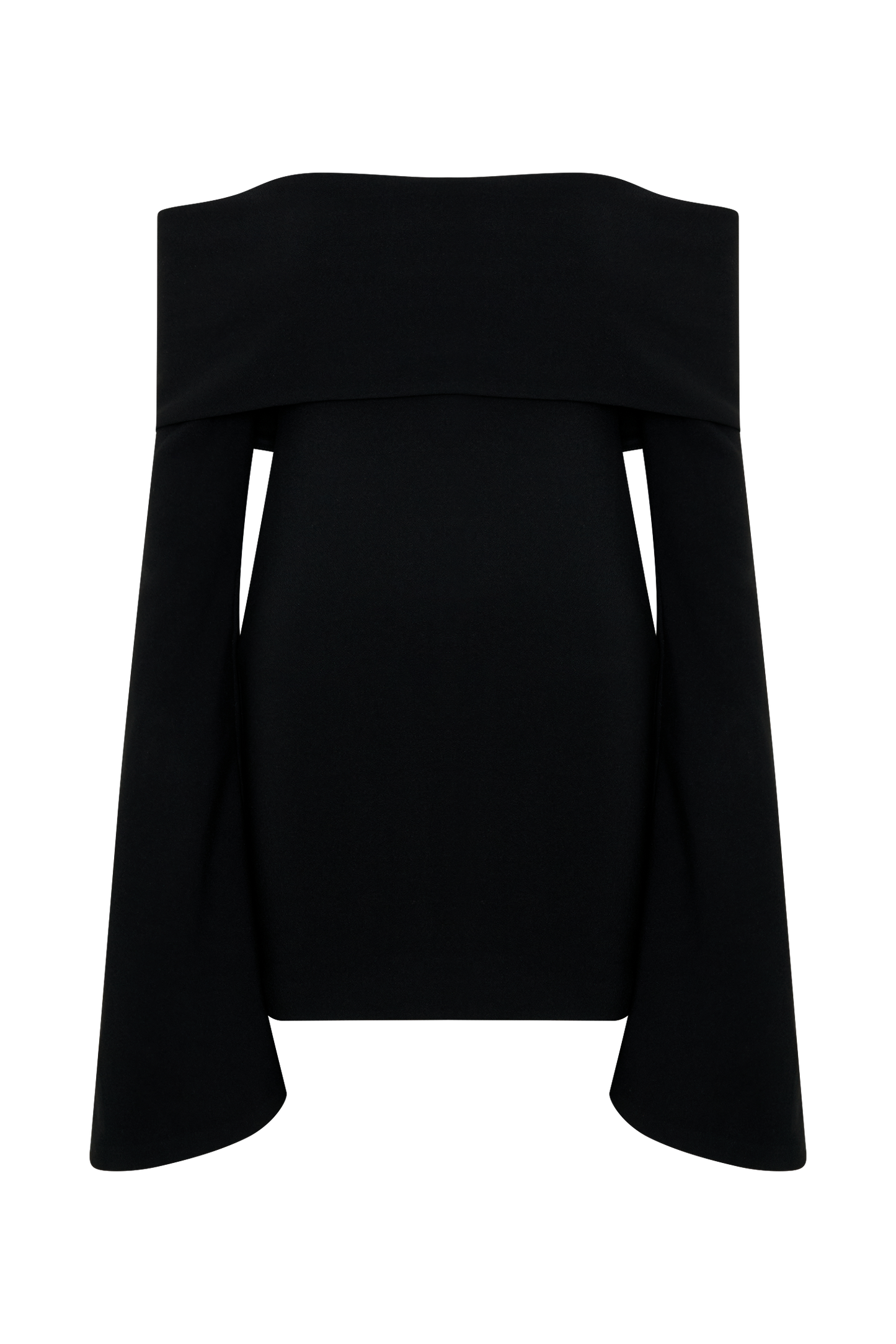 Vestido mini negro de manga larga y escote asymétrico Dominique
