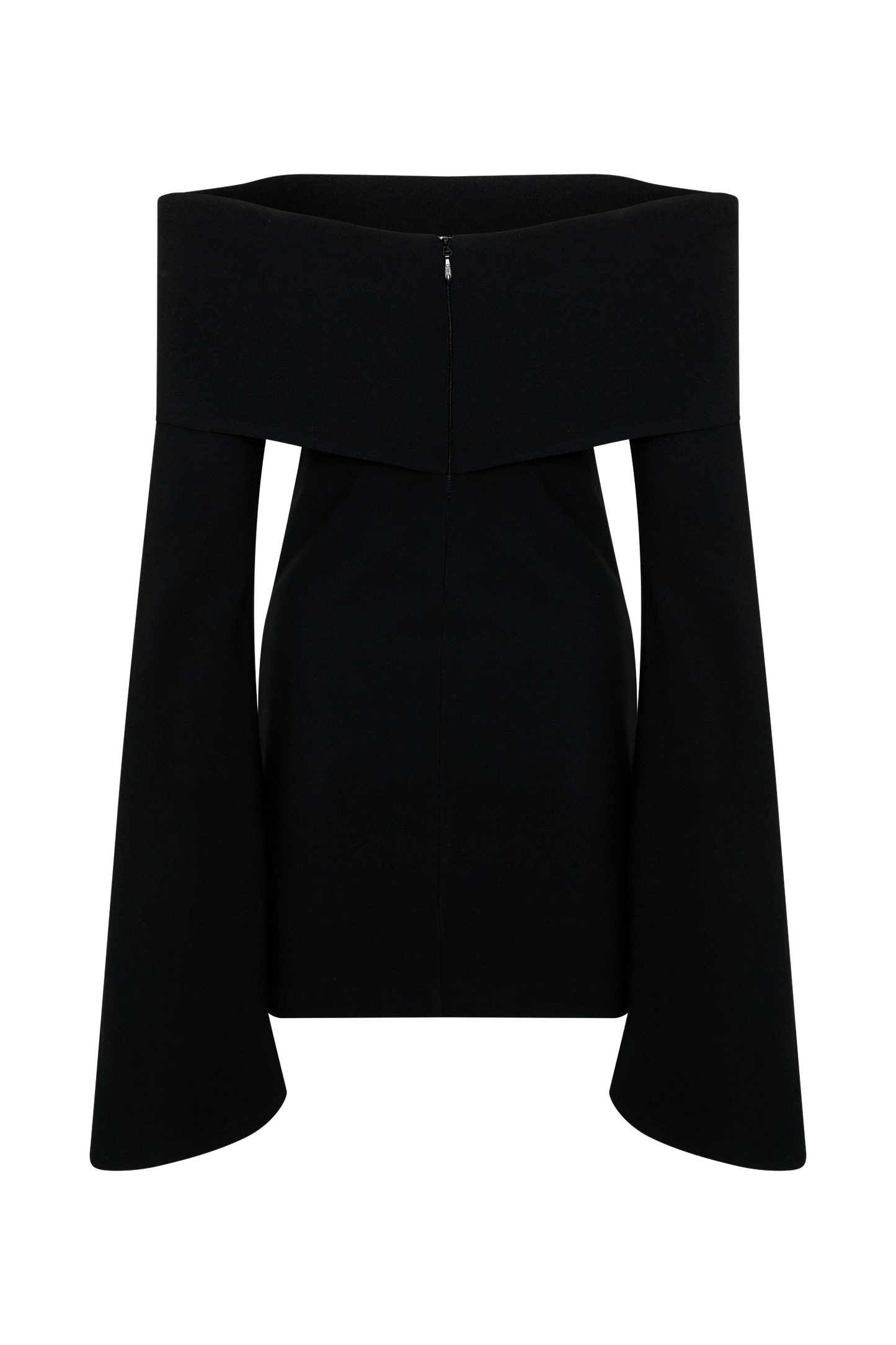 Vestido mini negro de manga larga y escote asymétrico Dominique