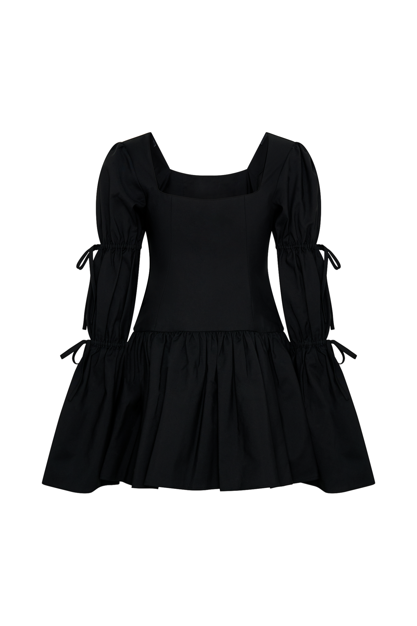 Vestido mini de manga larga Raine de algodón - Negro