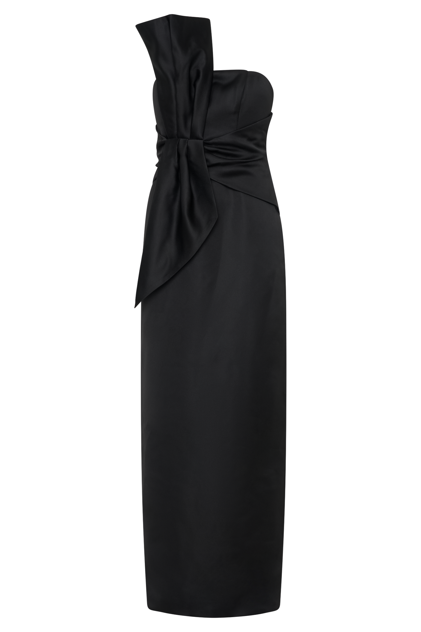 Vestido largo estructurado de satén sin tirantes Cyrill - Negro