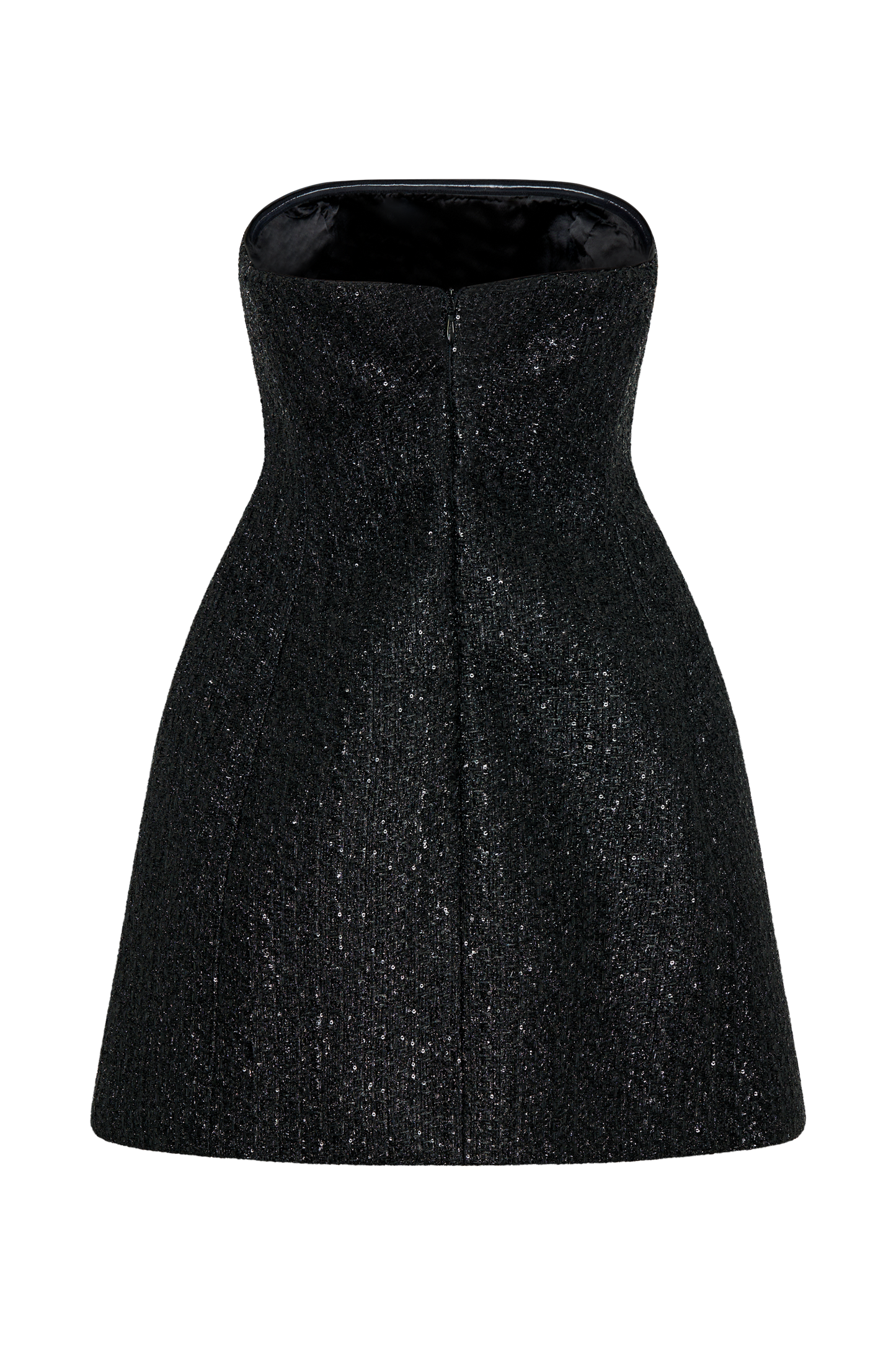 Vestido mini sin tirantes de tweed negro