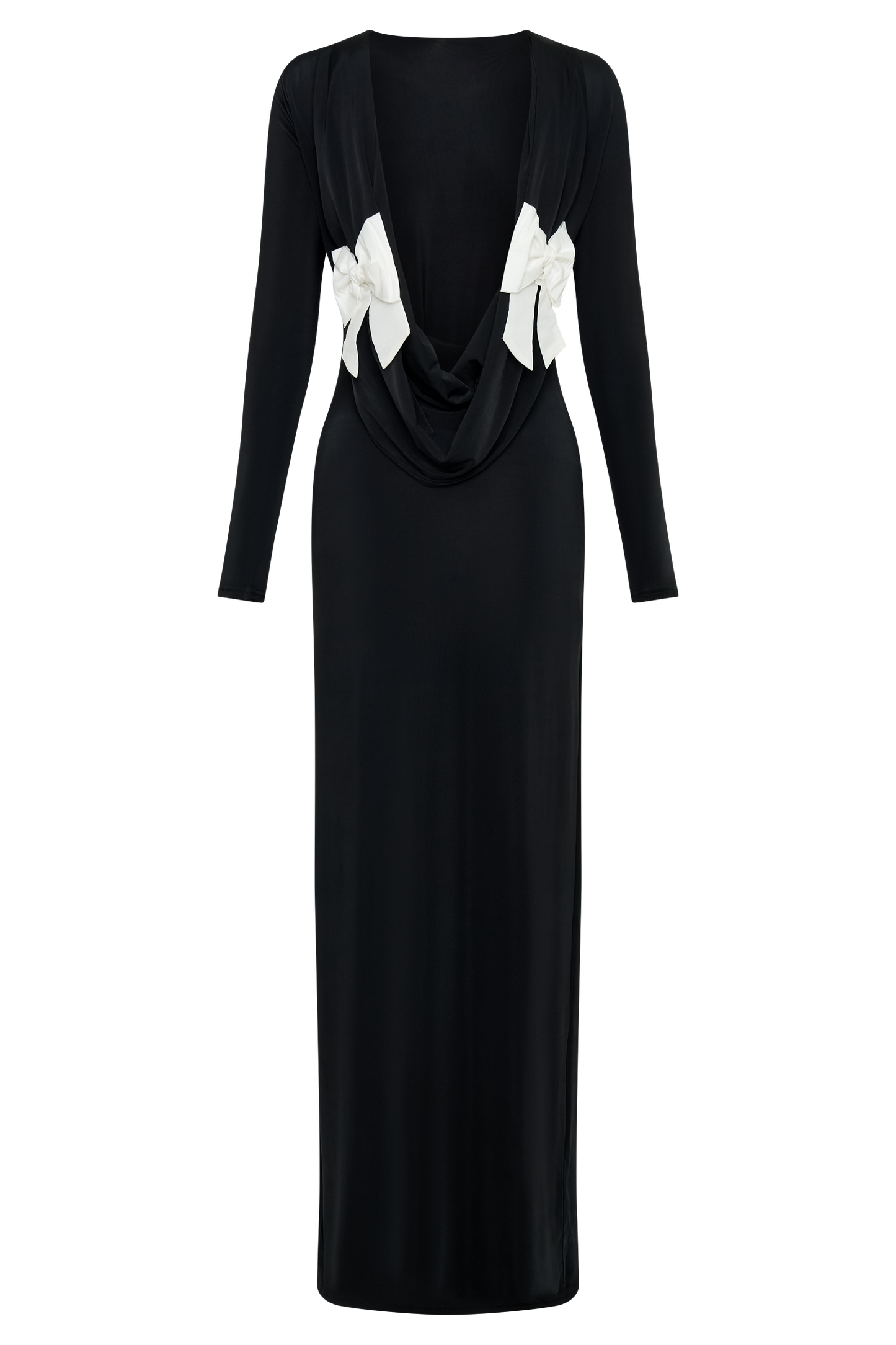 Vestido largo Bennett Slinky de manga larga - Negro y blanco