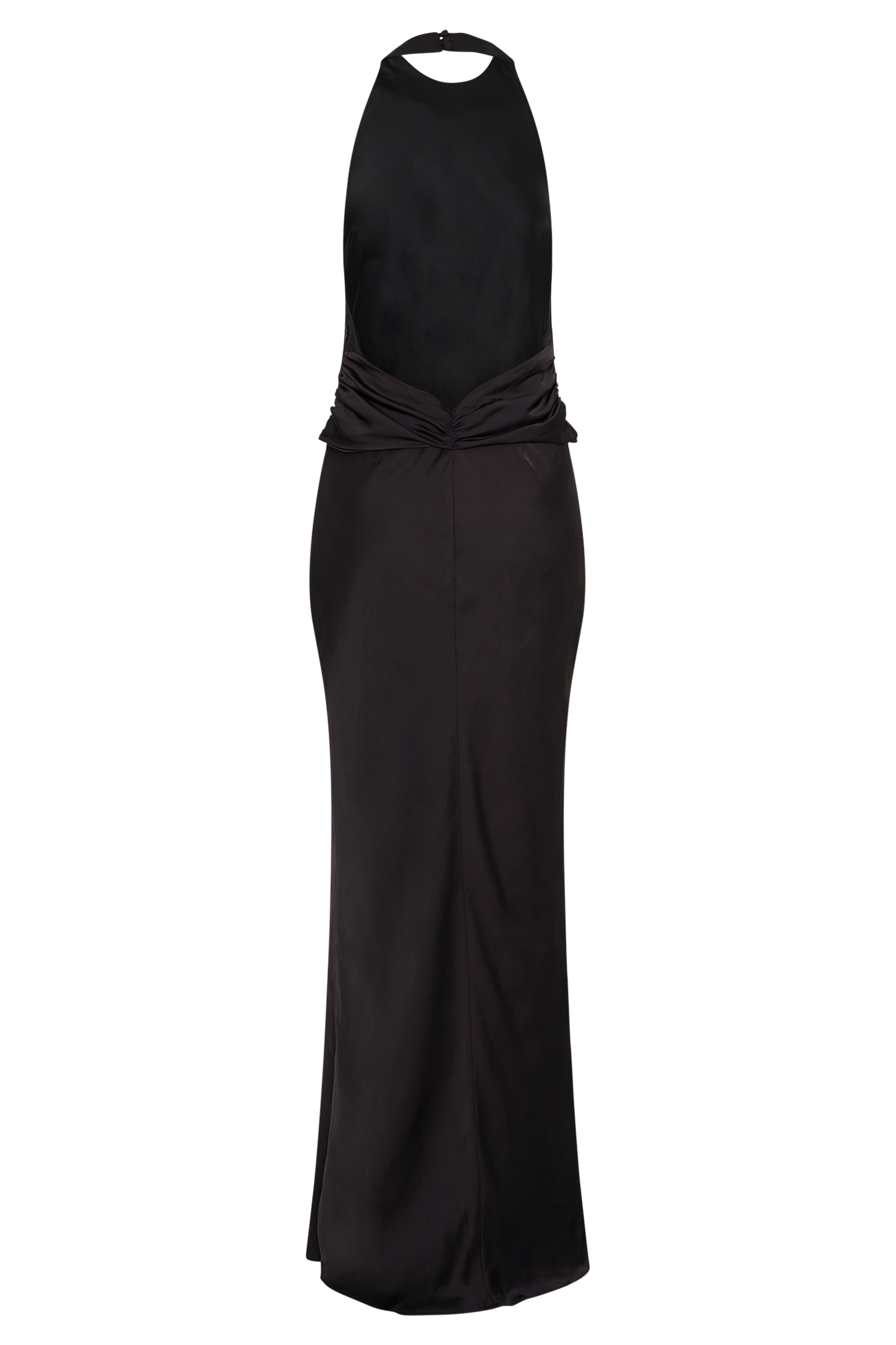 Vestido Maxilarga de Satén Rinna con Cuello Halter - Negro