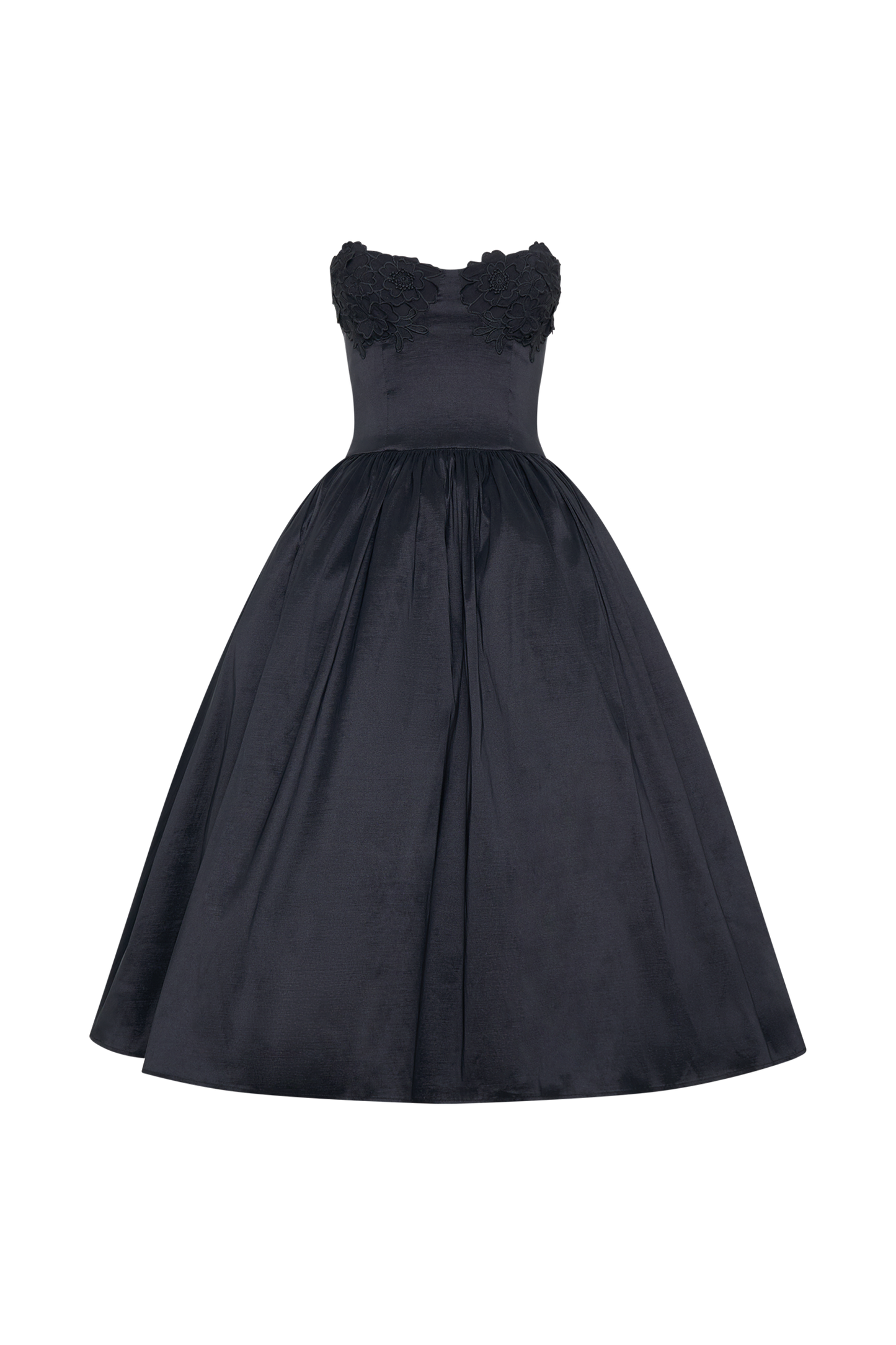 Vestido midi con bordado Elyssa - Negro