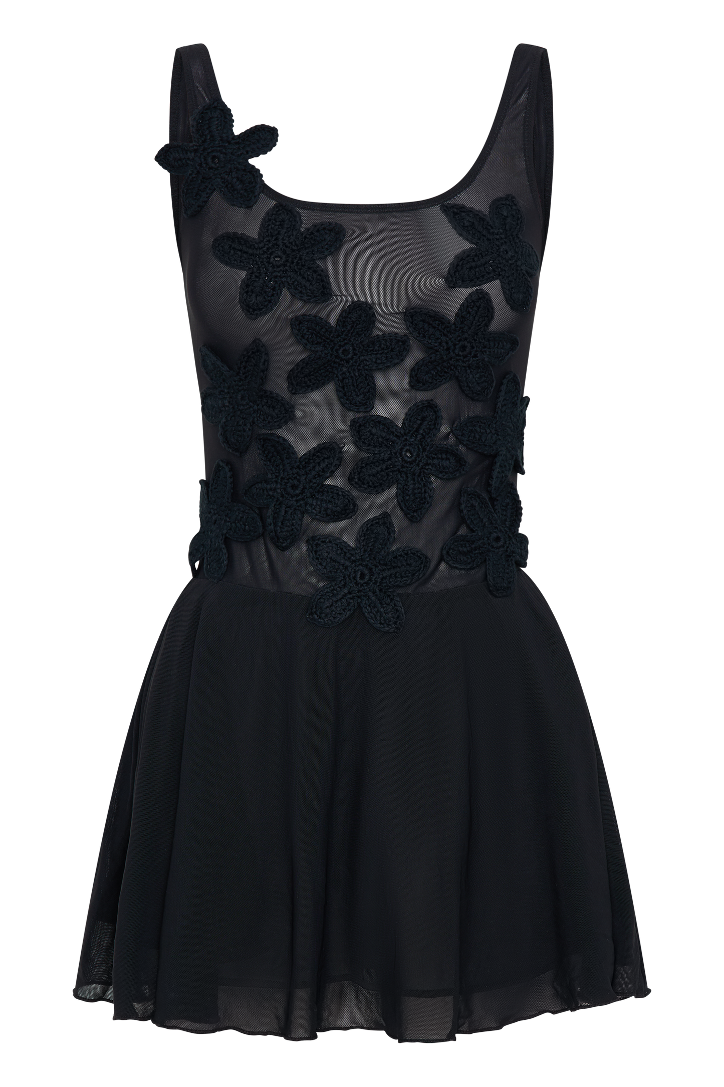 Vestido Mini de Malla Melanie con Flores - Negro
