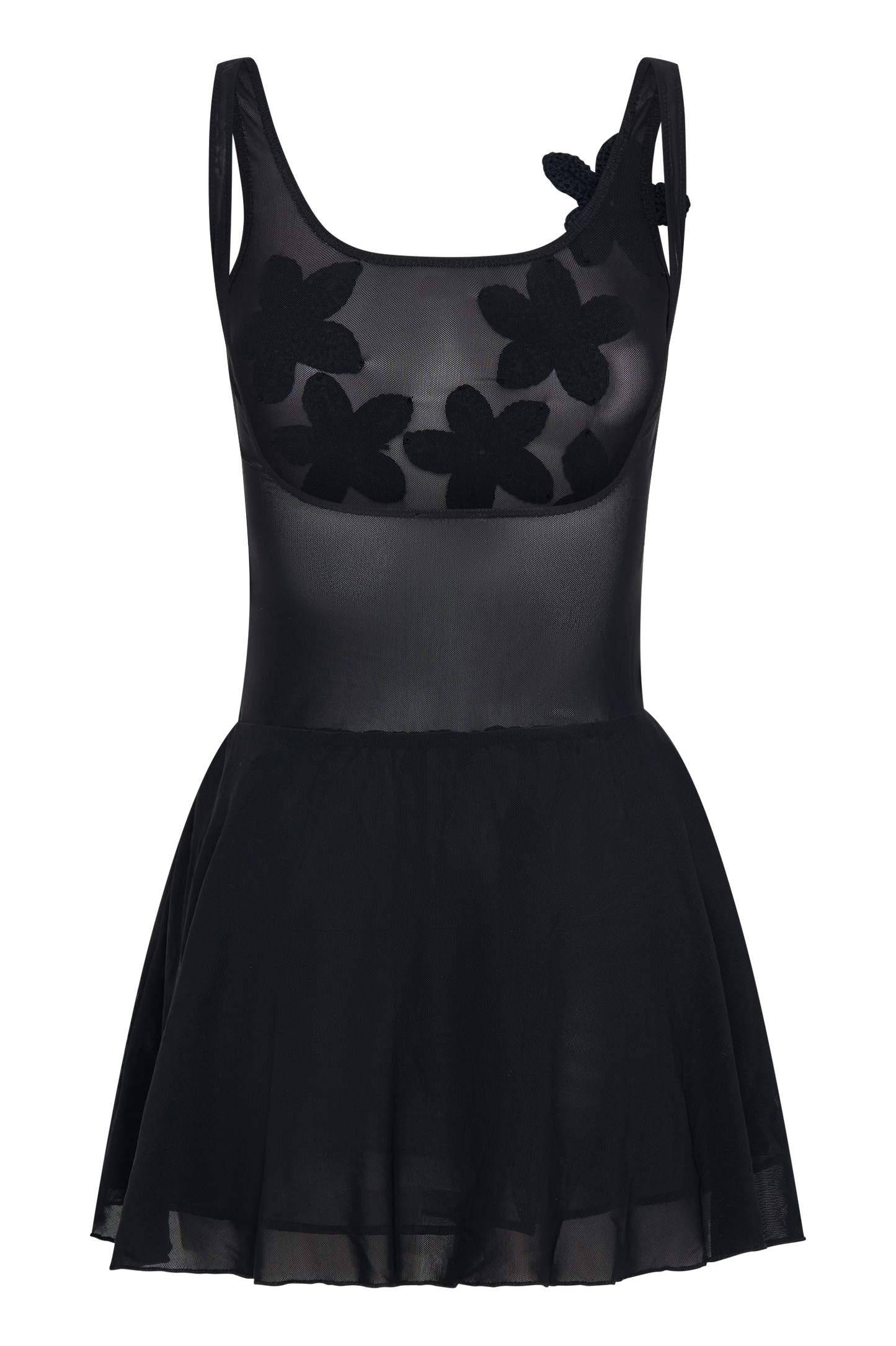 Vestido Mini de Malla Melanie con Flores - Negro
