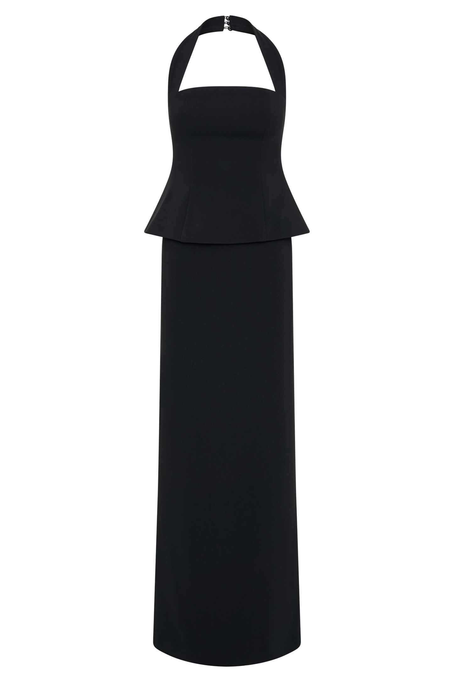 Vestido largo con peplum y escote halter Bertie - Negro