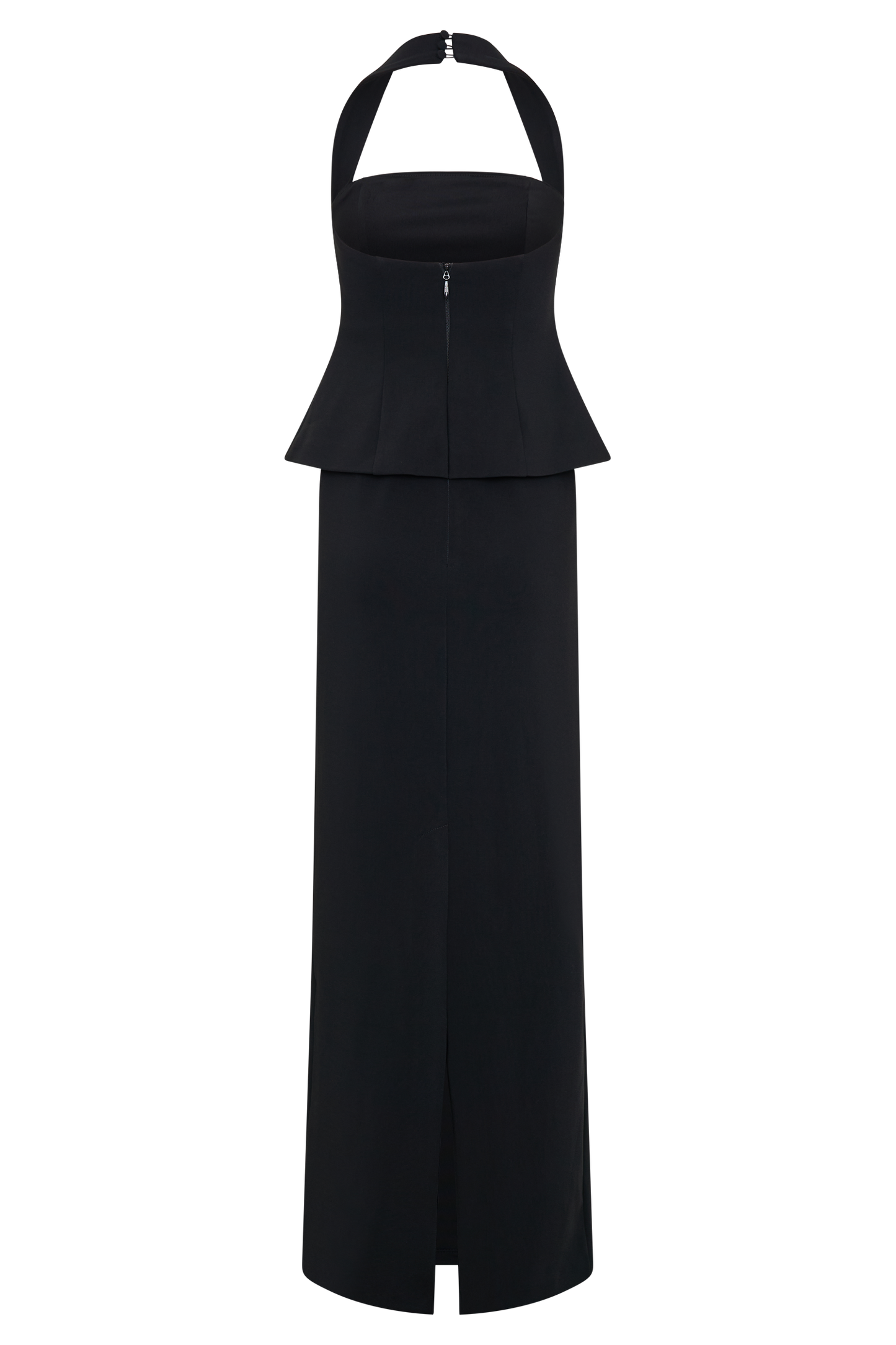 Vestido largo con peplum y escote halter Bertie - Negro