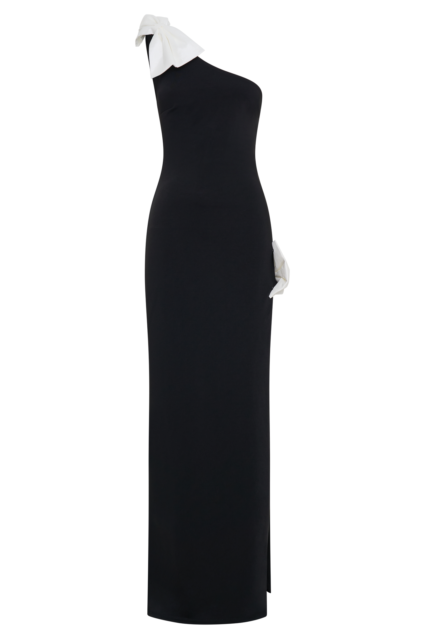 Vestido largo con un hombro y lazo Hallie - Negro/Blanco