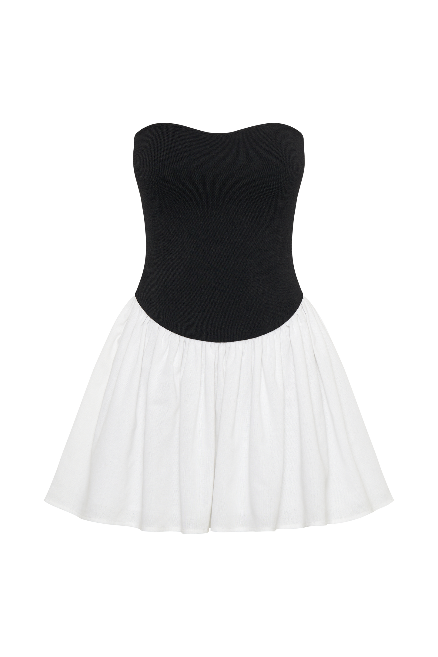 Vestido corto de punto y lino Hannah - Negro/blanco