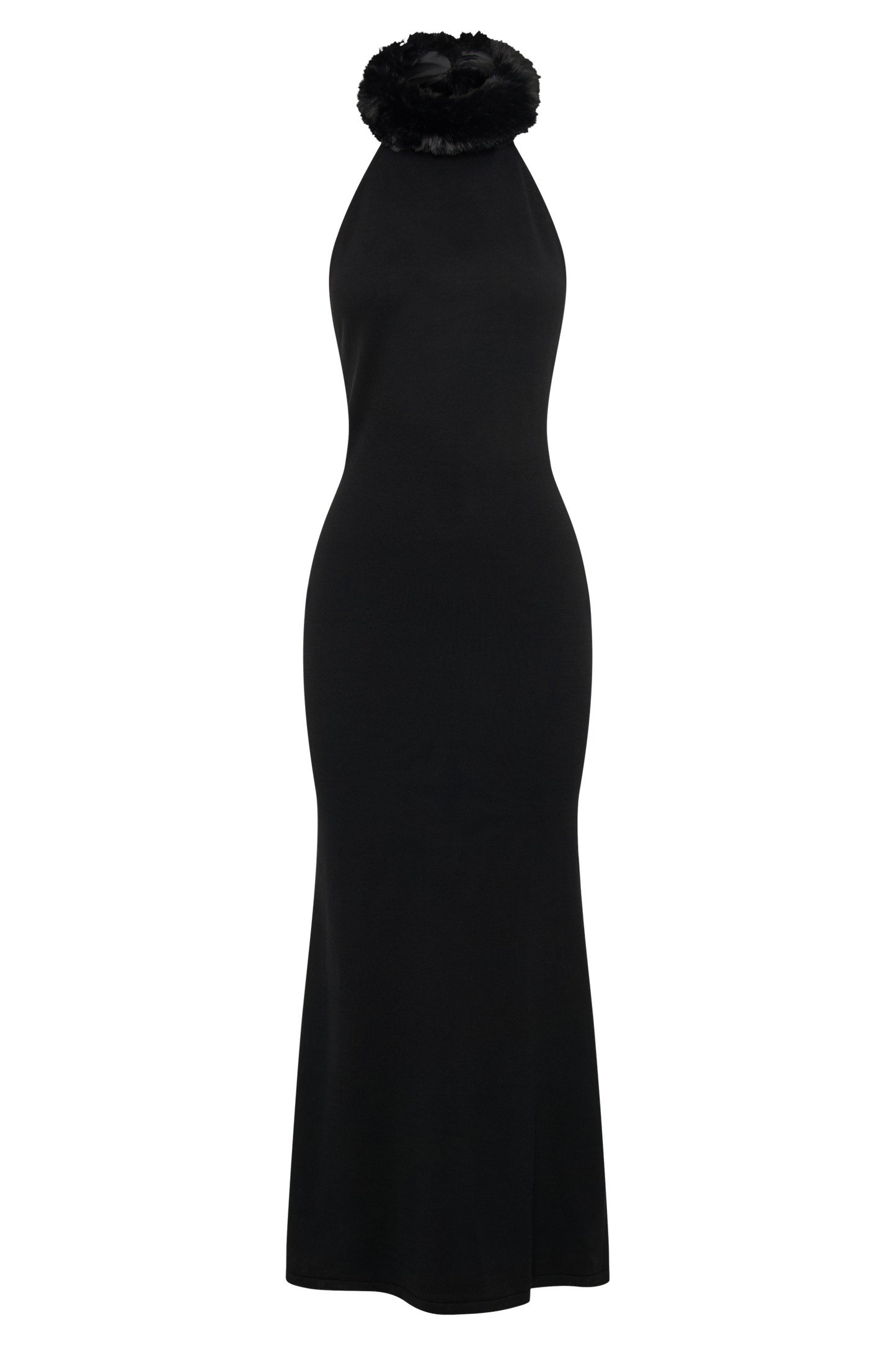 Vestido largo de punto Elva con ribete de pelo sintético - Negro
