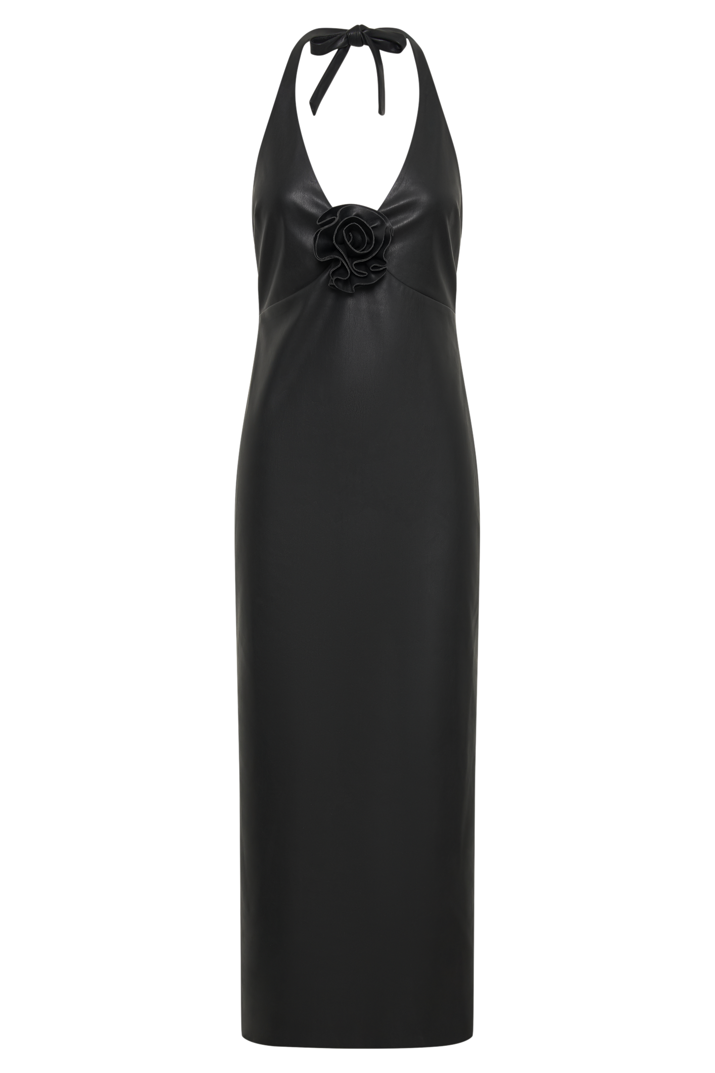 Vestido midi de imitación de cuero con lazo Dori en rosa - Negro