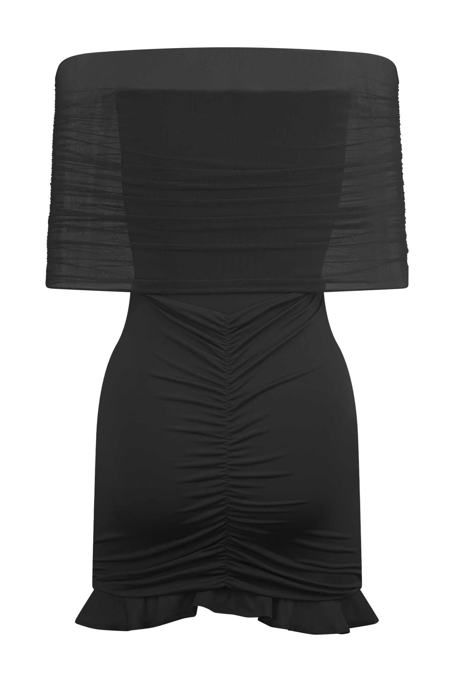Vestido mini negro con malla y lazo en los hombros de Caspian