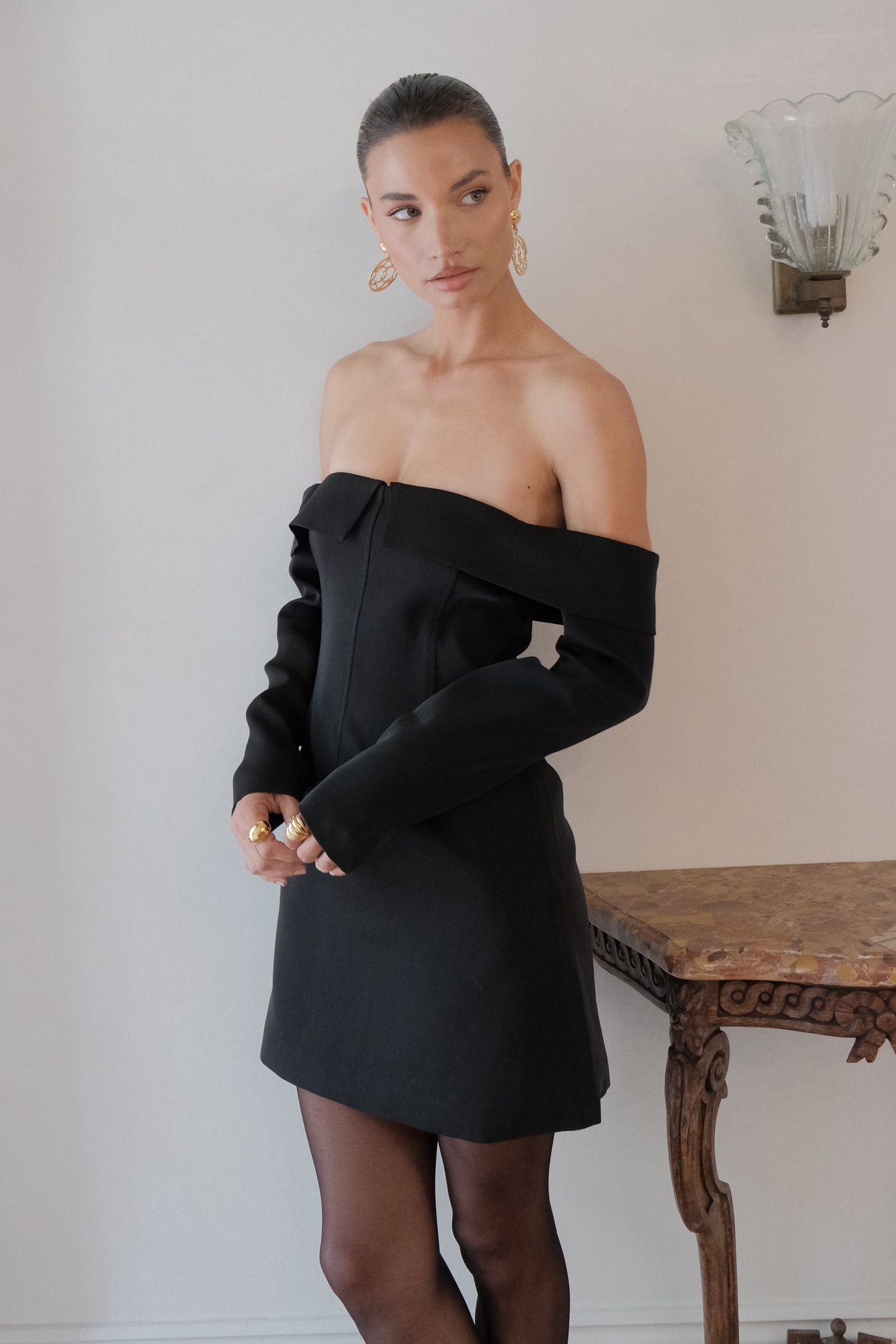Vestido mini de traje Hugo con escote halter - Negro