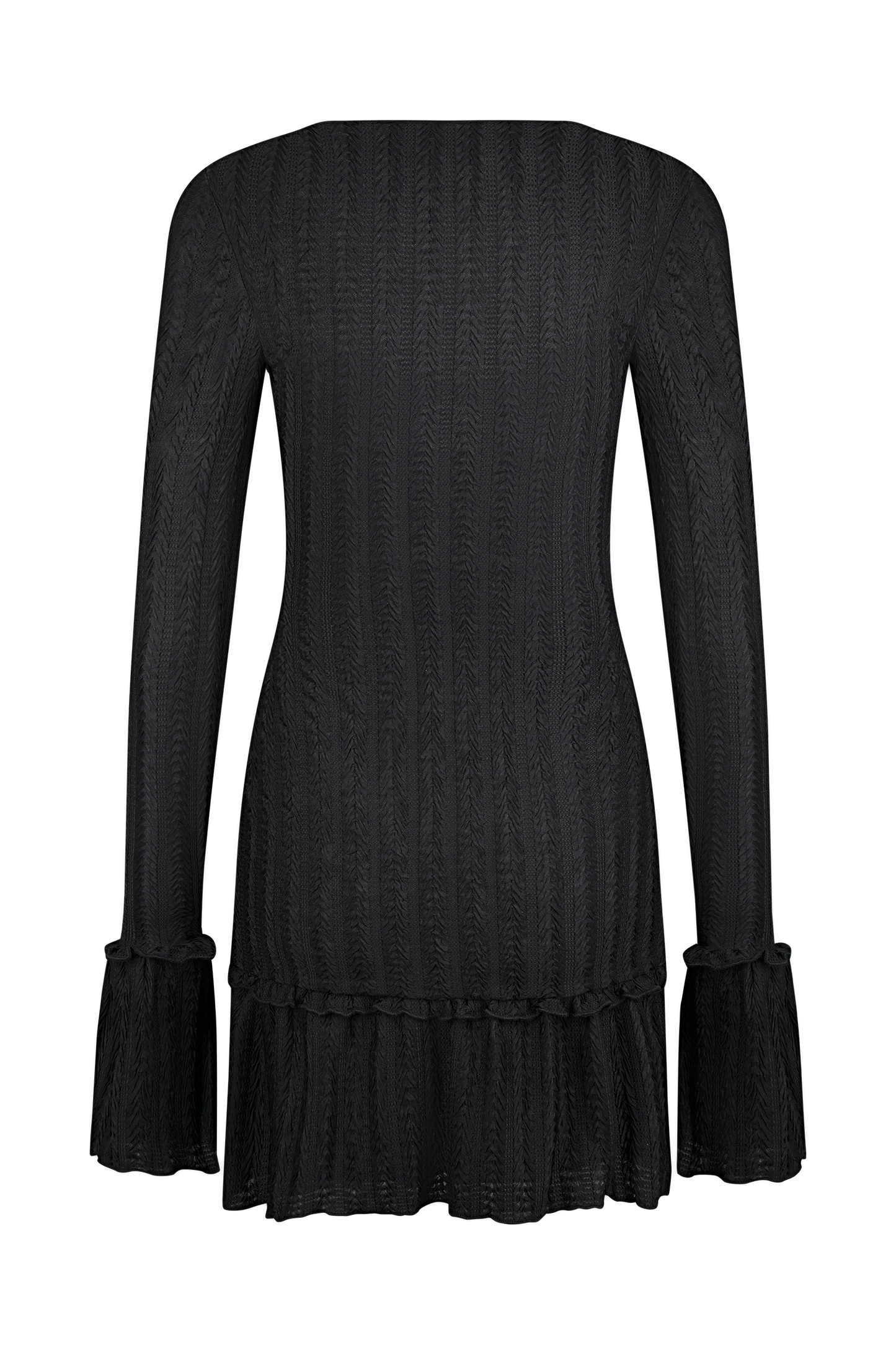 Vestido minúsculo de manga larga Daphne Pointelle - Negro