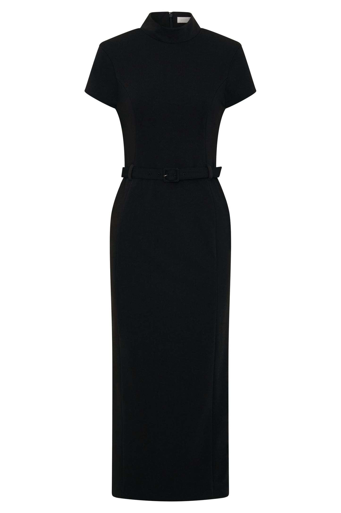 Vestido midi de crepé de manga corta Arwyn - Negro