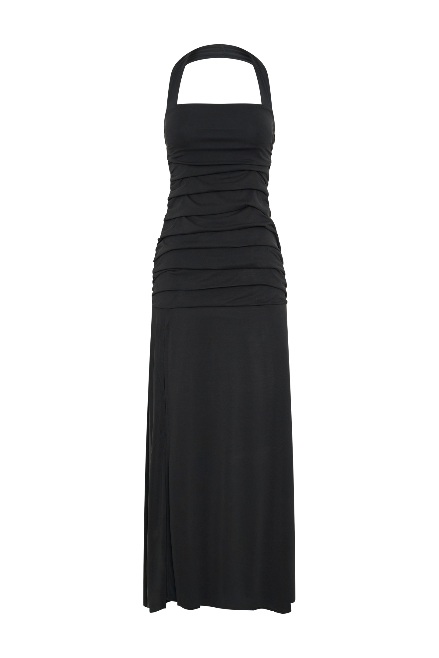 Vestido largo maxi halter de jersey con acabado en durazno Bentley - Negro