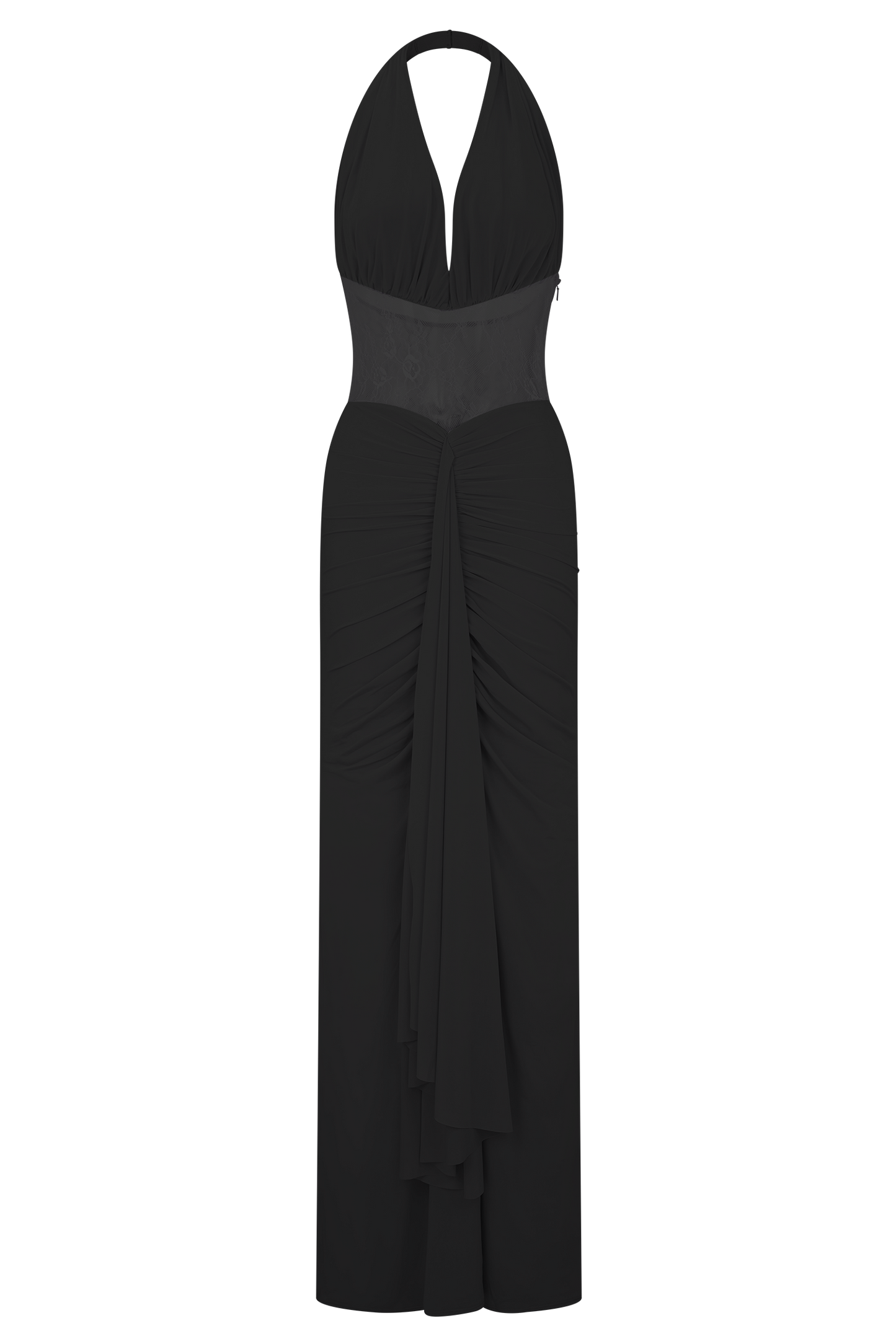 Vestido Maxilo Largo de Encaje y Rizo Bonnie - Negro