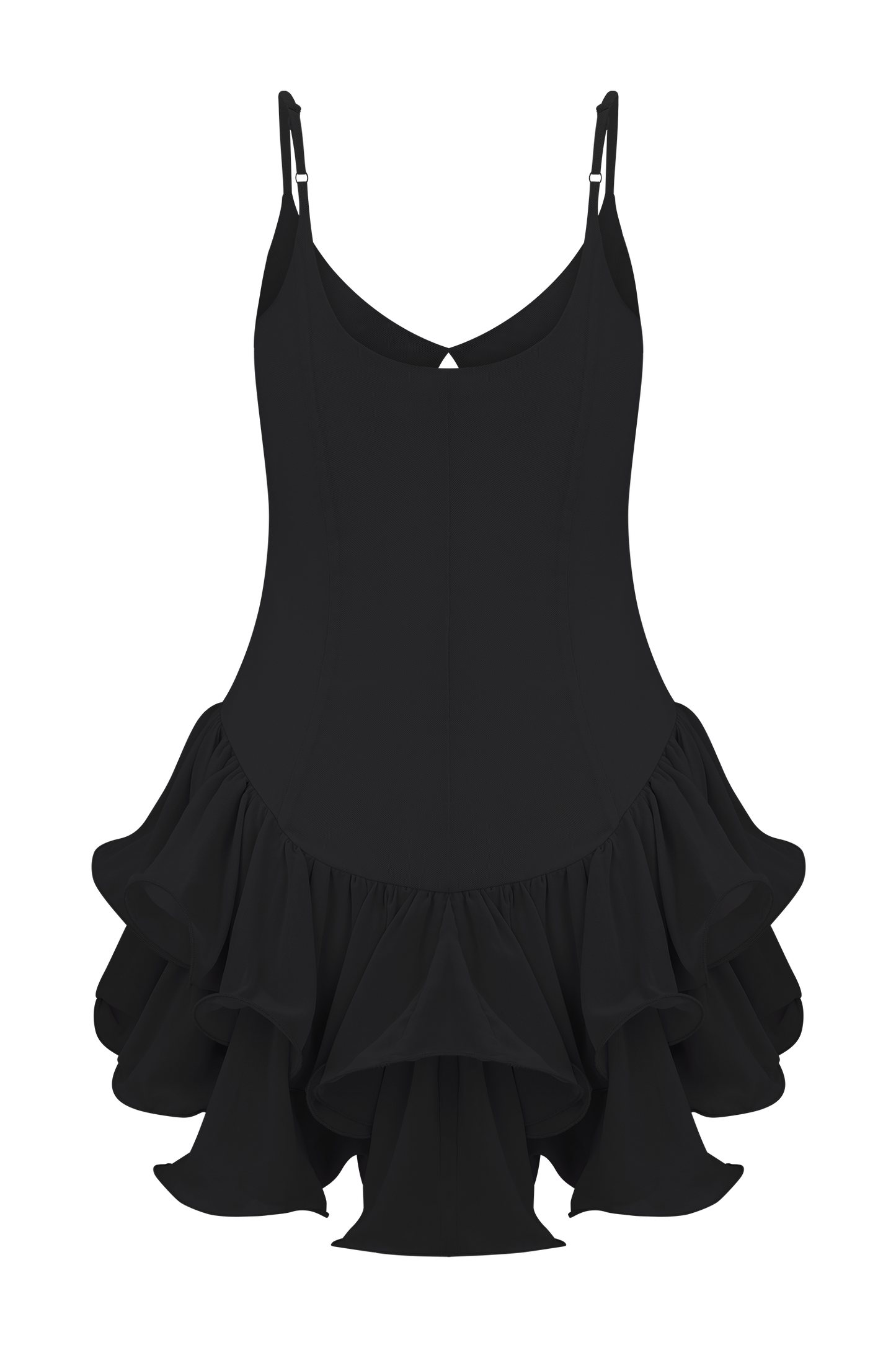 Vestido corto de malla con volante Calantha - Negro