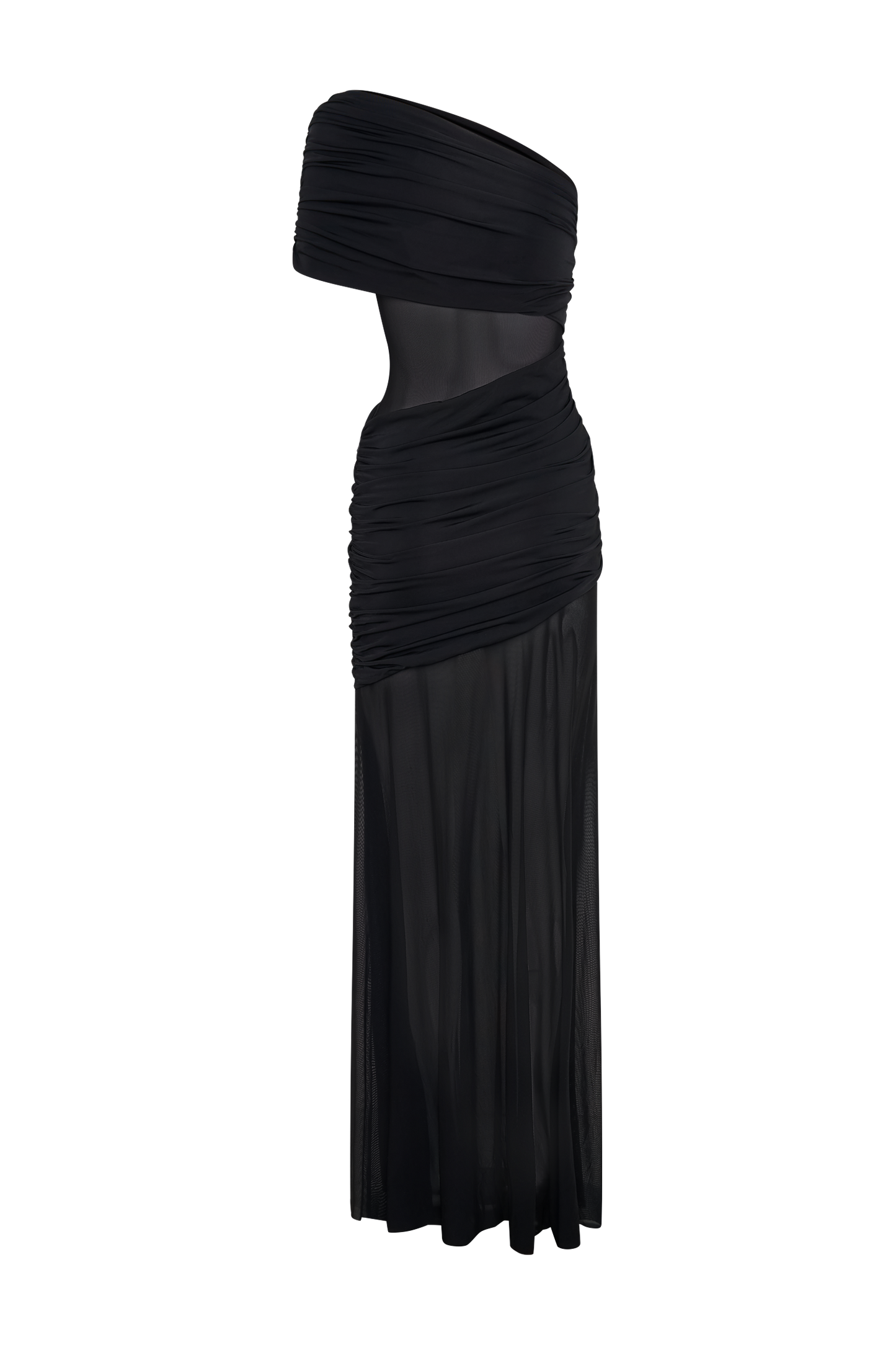 Vestido Maxi de Red con Un Hombro de Malla Dallas