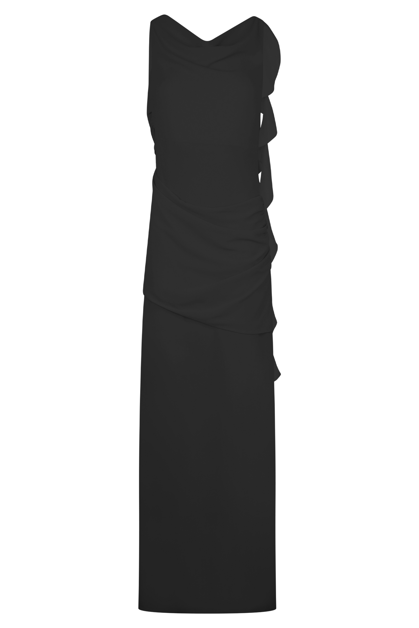 Vestido maxi de gasa drapeada Daria - Negro