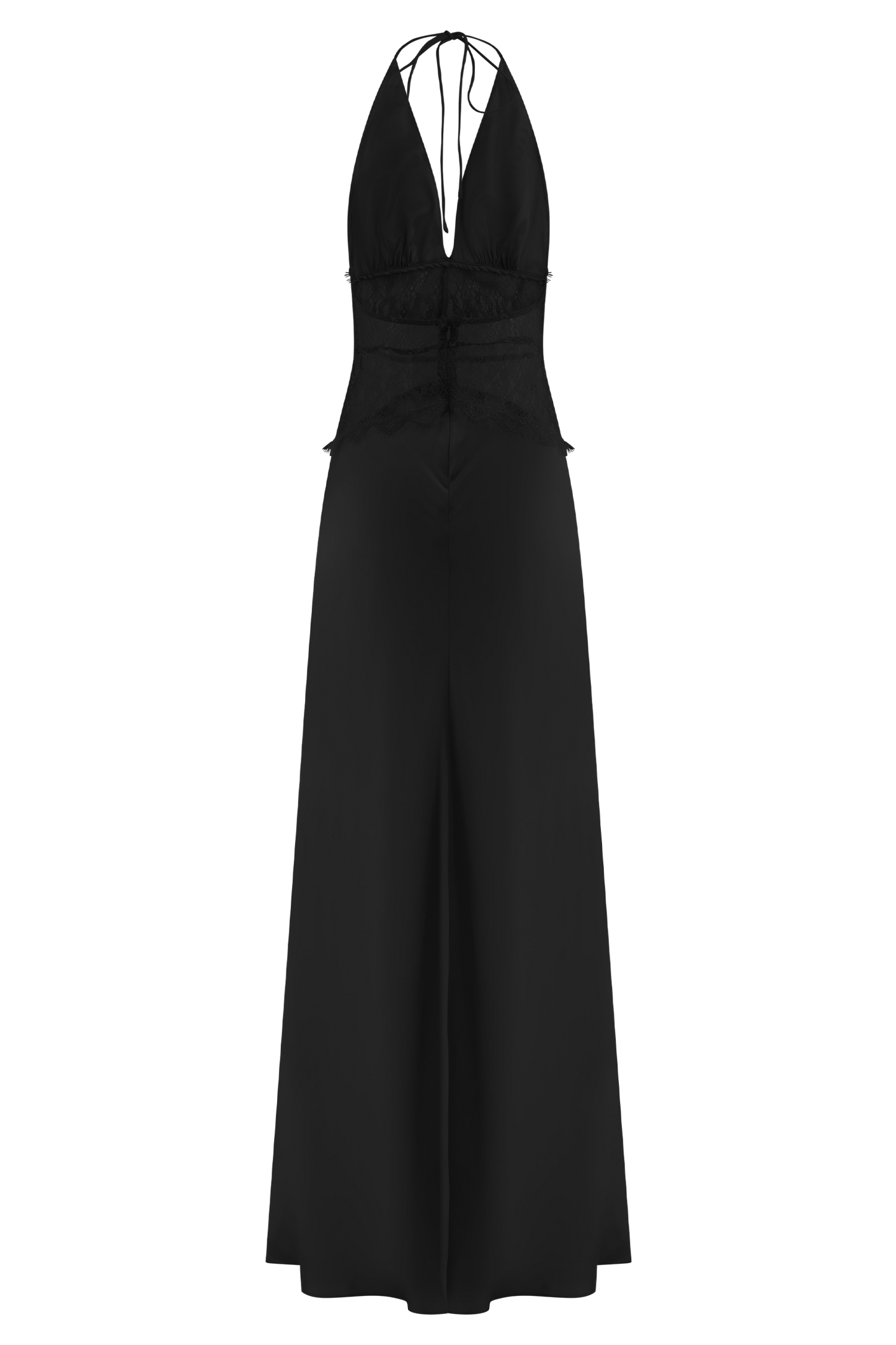 Vestido largo de encaje y satén Dinah - Negro