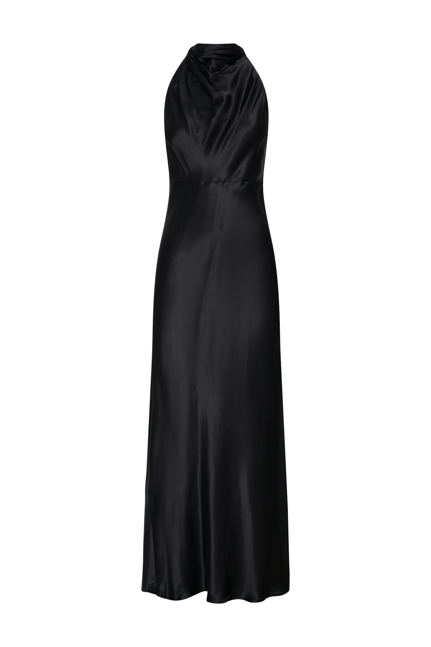 Vestido largo con escote a cowl satinado iridiscente Esther - Negro