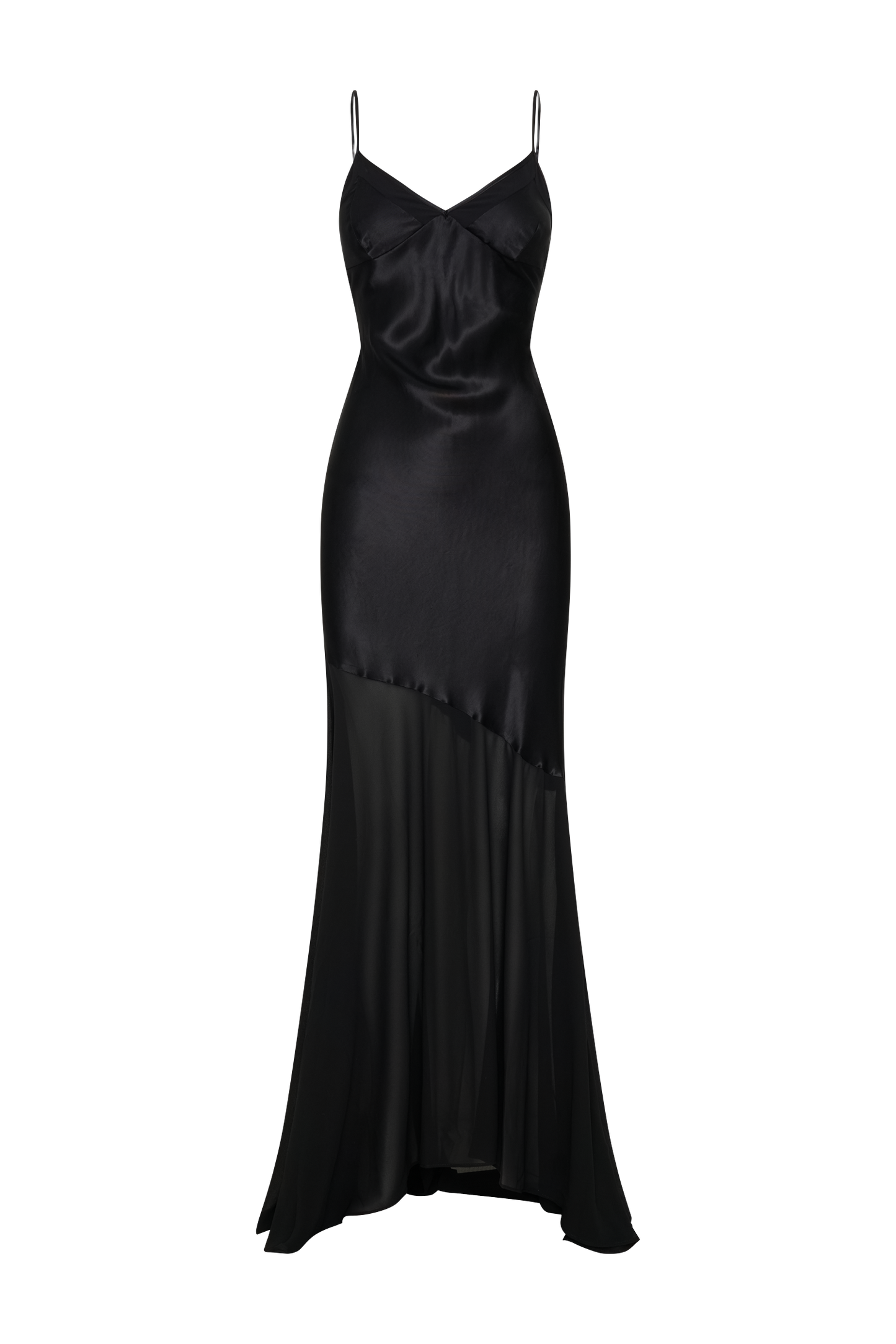 Vestido largo de satén iridiscente Evelyn - Negro