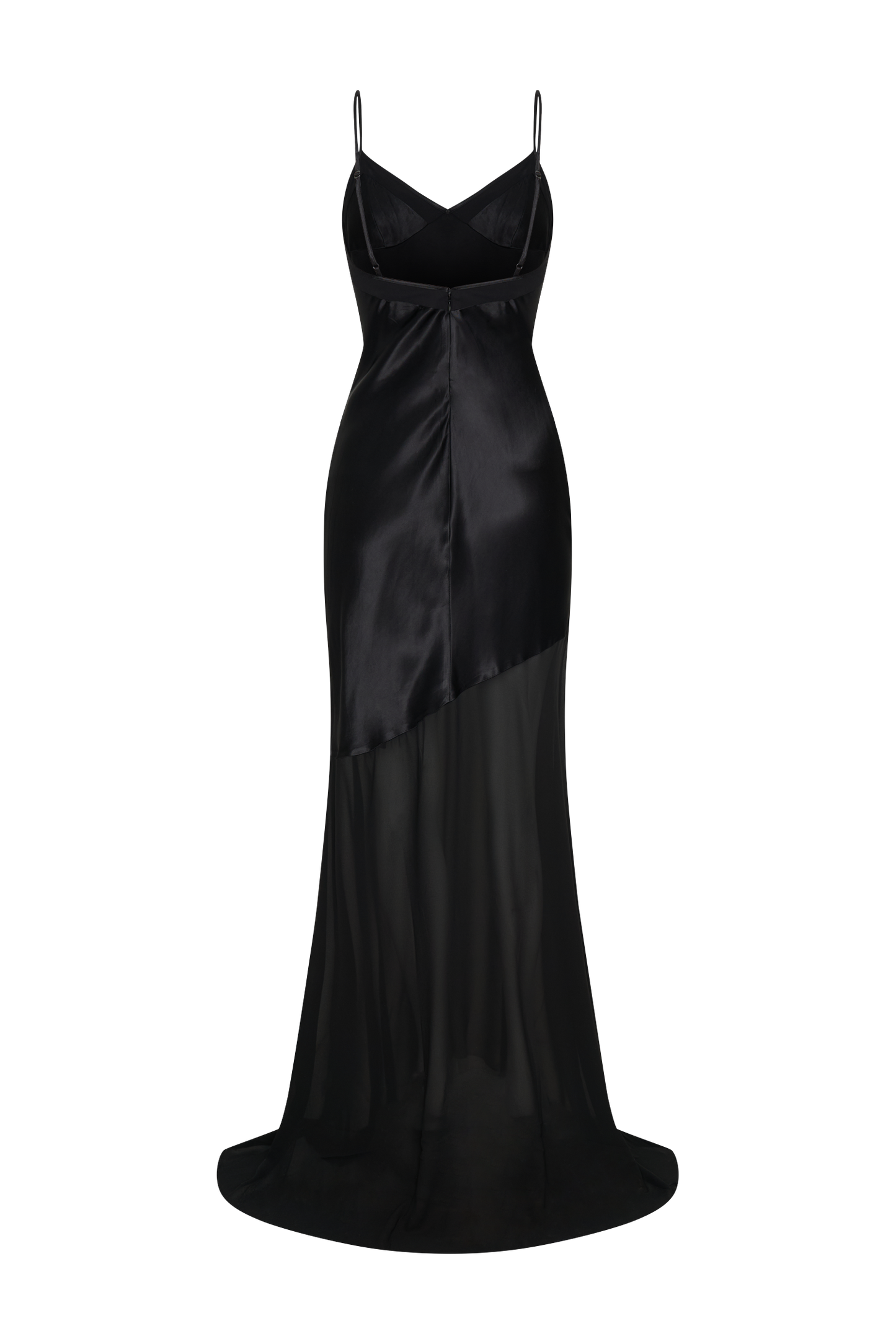 Vestido largo de satén iridiscente Evelyn - Negro
