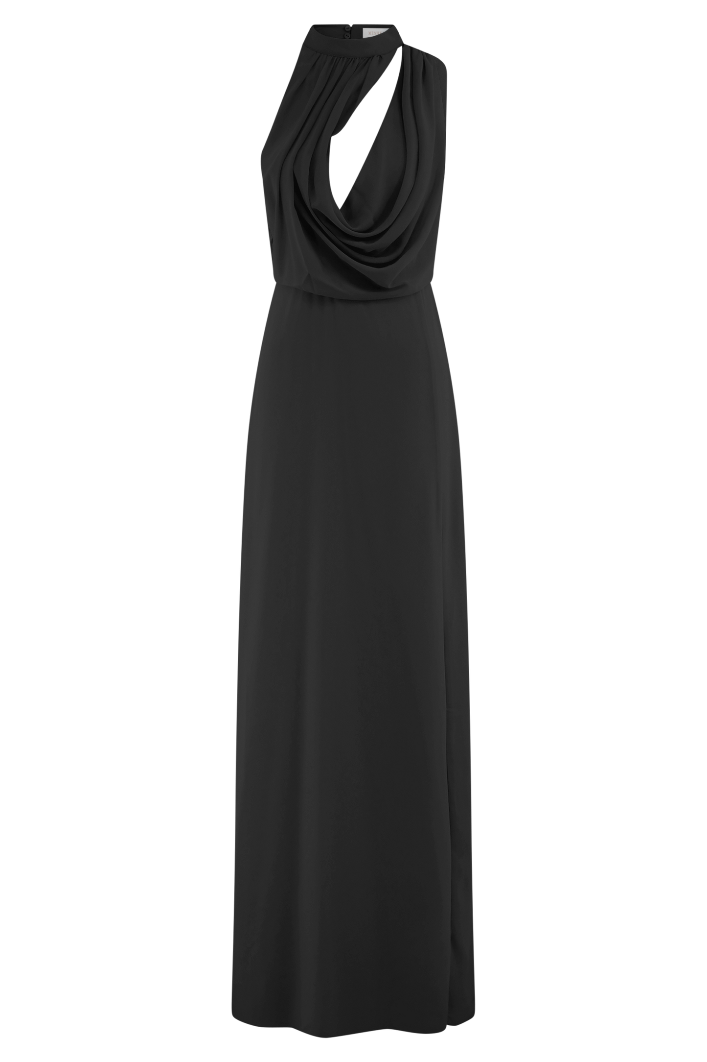 Vestido maxi con cuello papaya Galia - Negro
