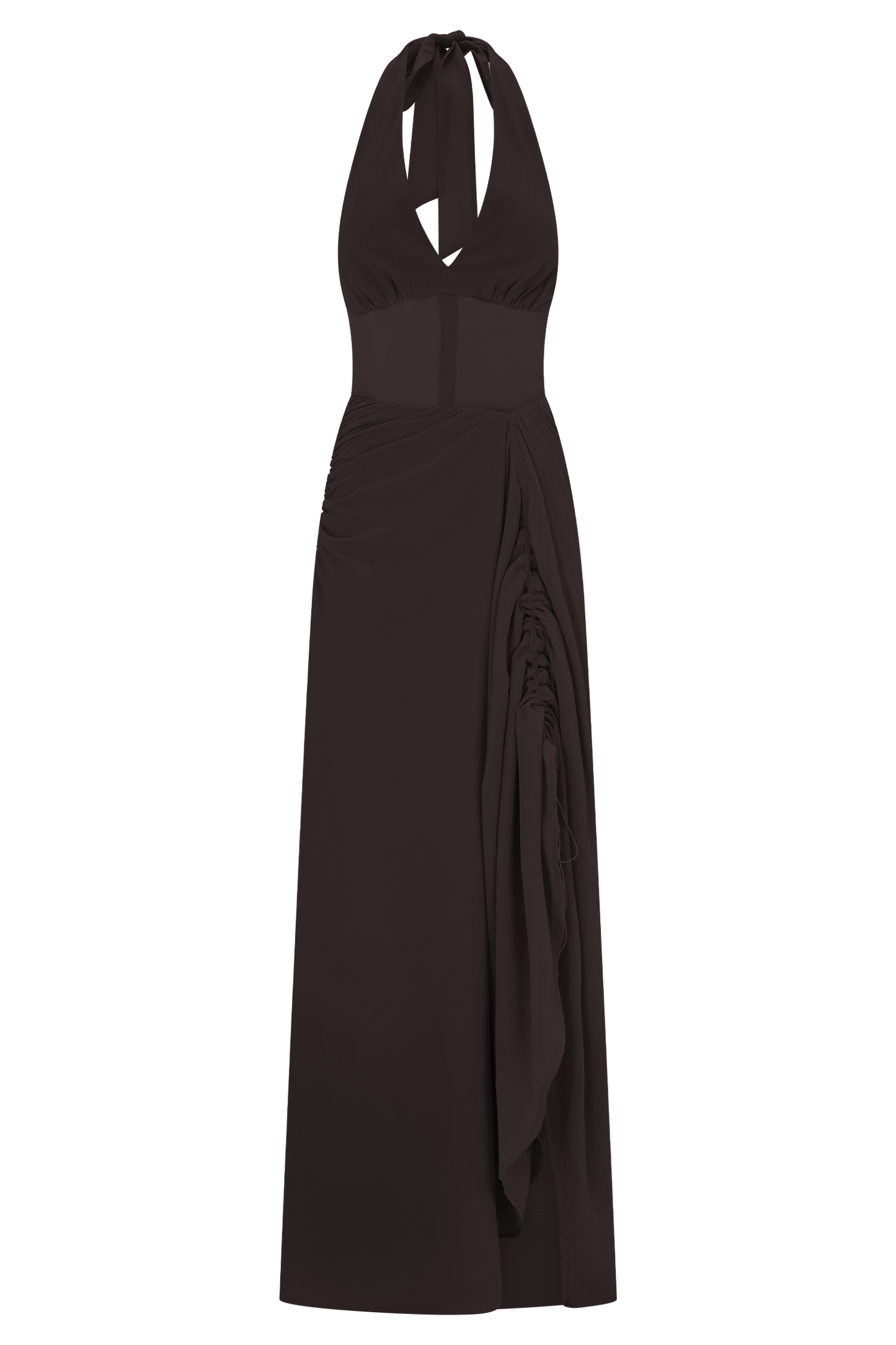 Vestido maxi de gasa y malla Jonna - Chocolate oscuro