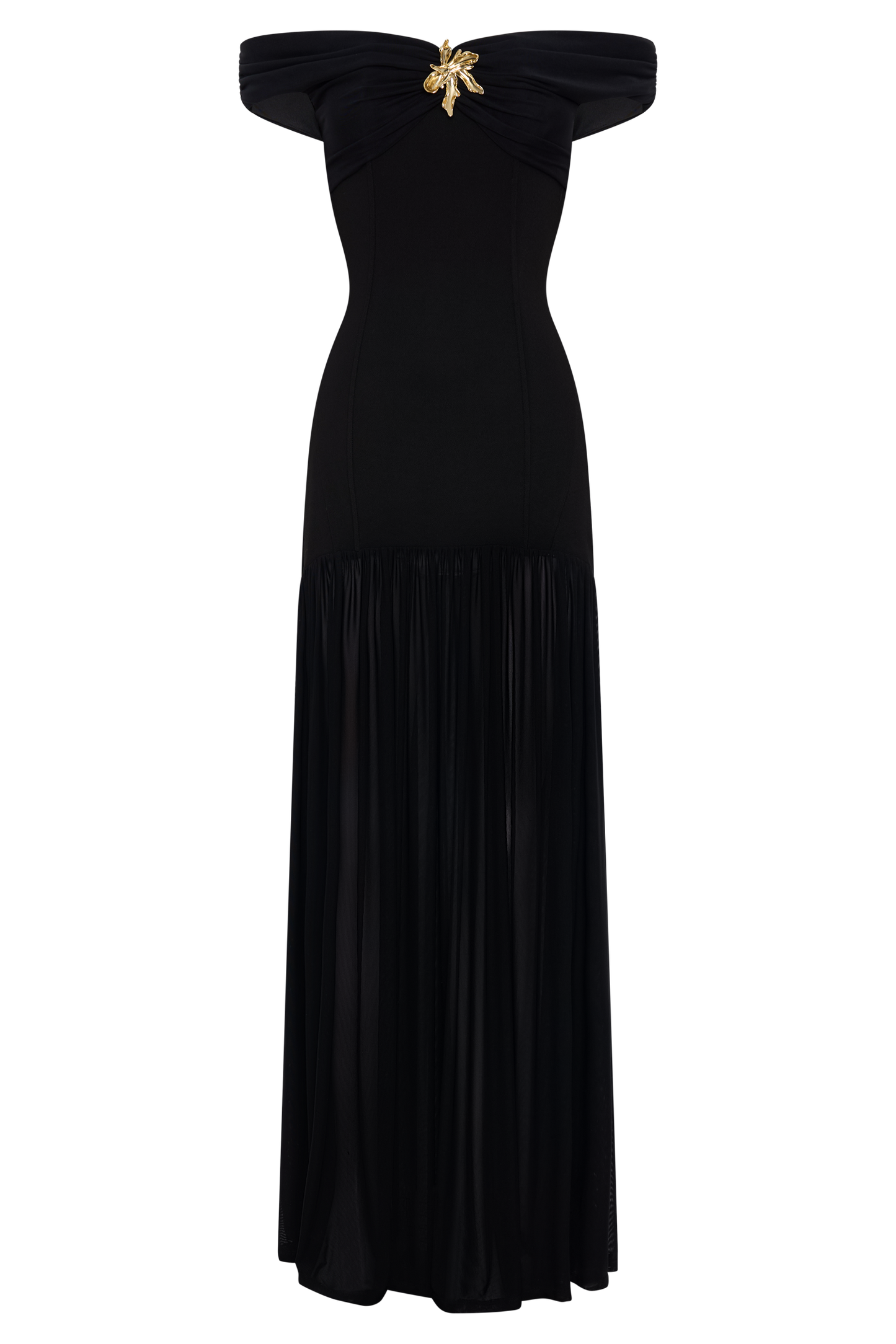Vestido largo maxi de crepé con hombros caídos Kellie - Negro